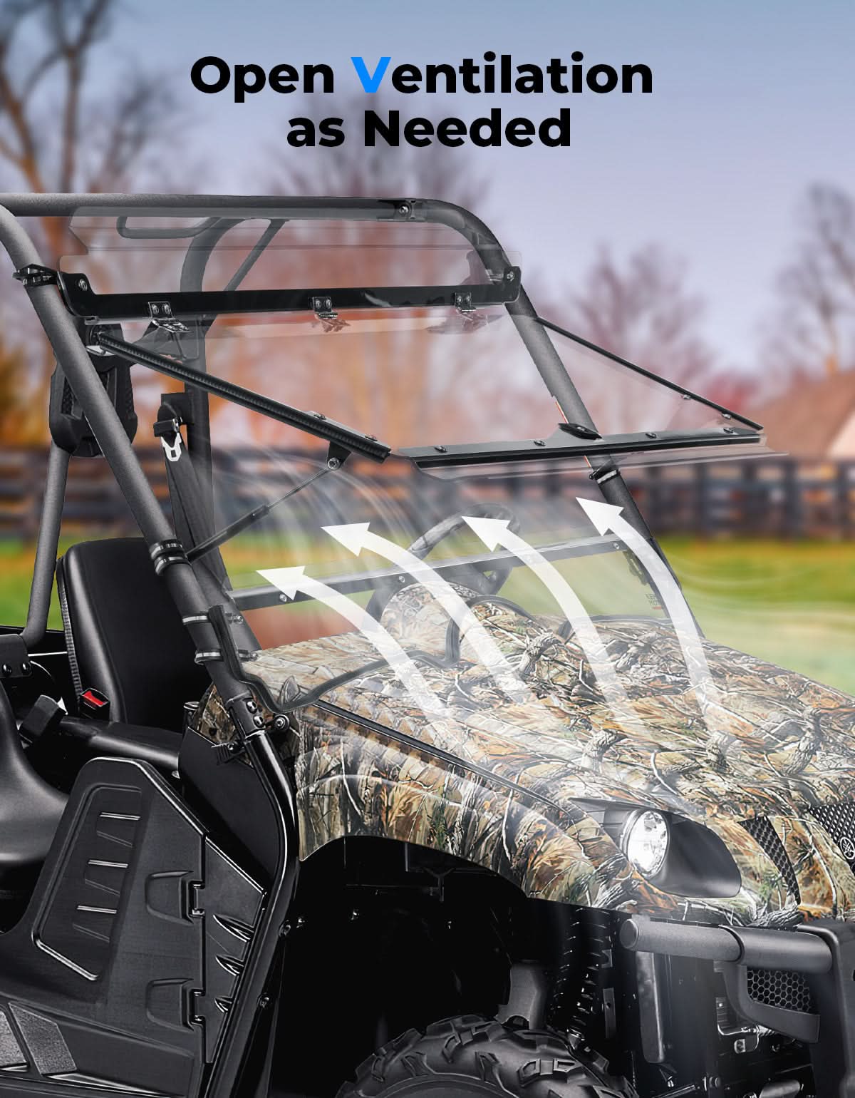 Photo of Kemimoto Front Flip Split Windshield for Yamaha Rhino 450 660 2004-2013 by Kemimoto - Premium for UTVs / Side by Sides