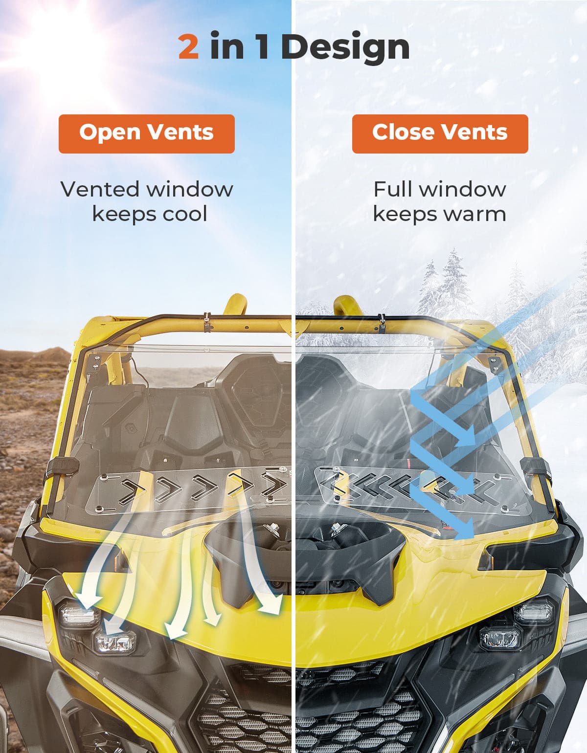 Photo of Vented Front Full Windshield for Can Am Maverick R 2024+ by Kemimoto - Premium for UTVs / Side by Sides