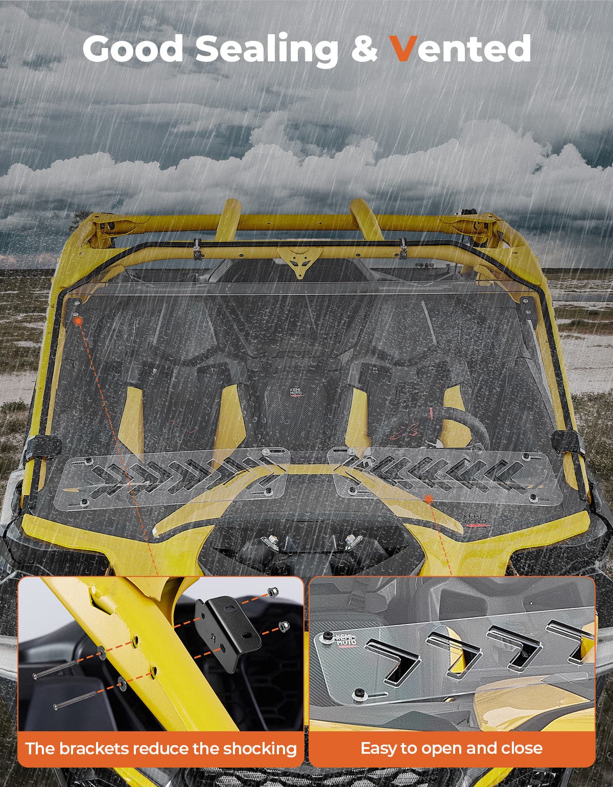 Photo of Vented Front Full Windshield for Can Am Maverick R 2024+ by Kemimoto - Premium for UTVs / Side by Sides