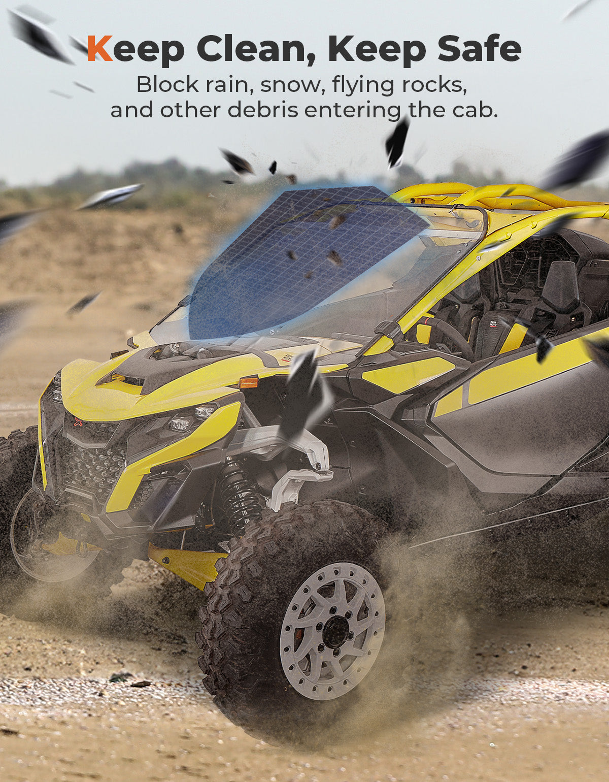 Photo of Kemimoto Front Full Windshield for Can Am Maverick R 2024+ by Kemimoto - Premium for UTVs / Side by Sides