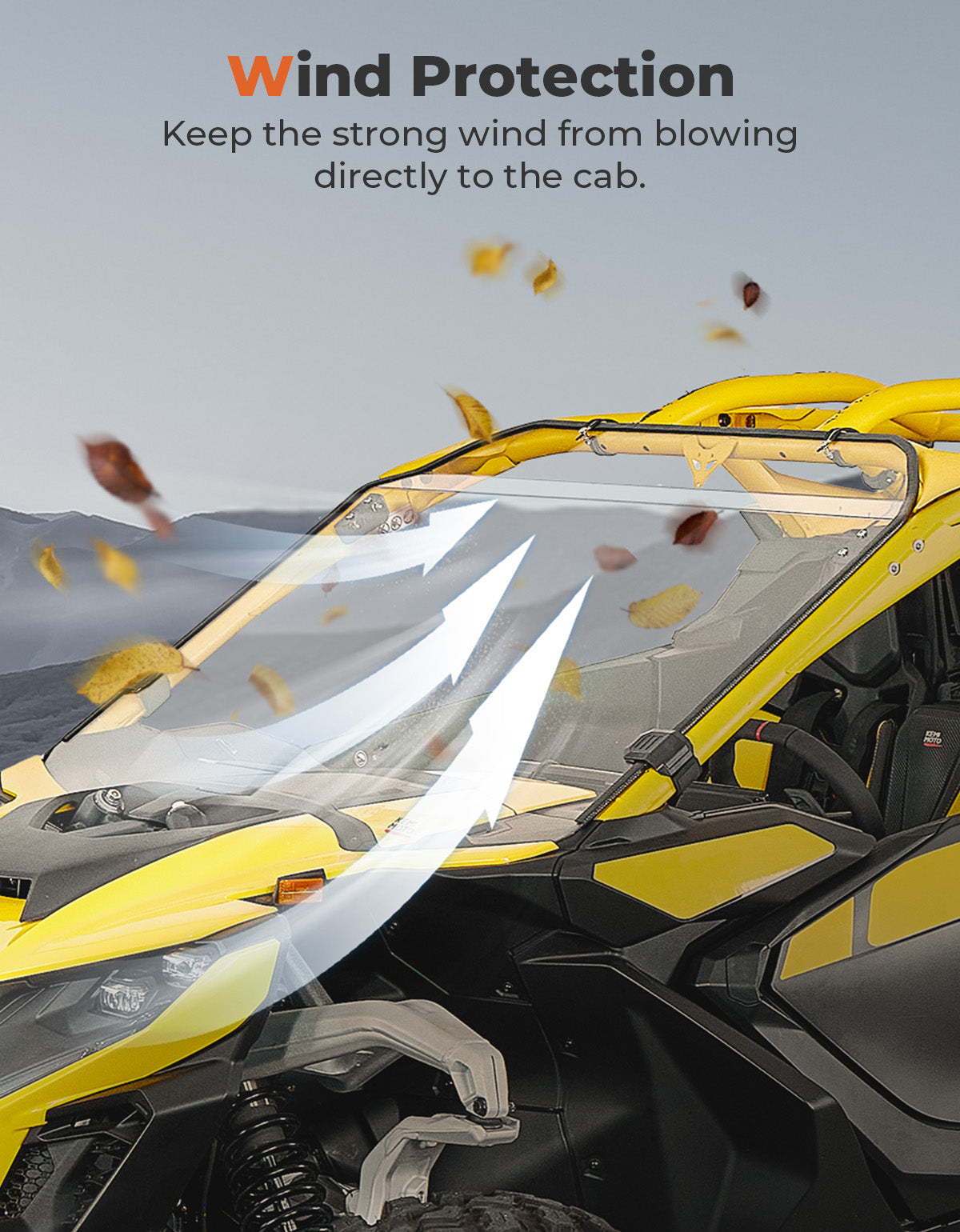 Photo of Kemimoto Front Full Windshield for Can Am Maverick R 2024+ by Kemimoto - Premium for UTVs / Side by Sides