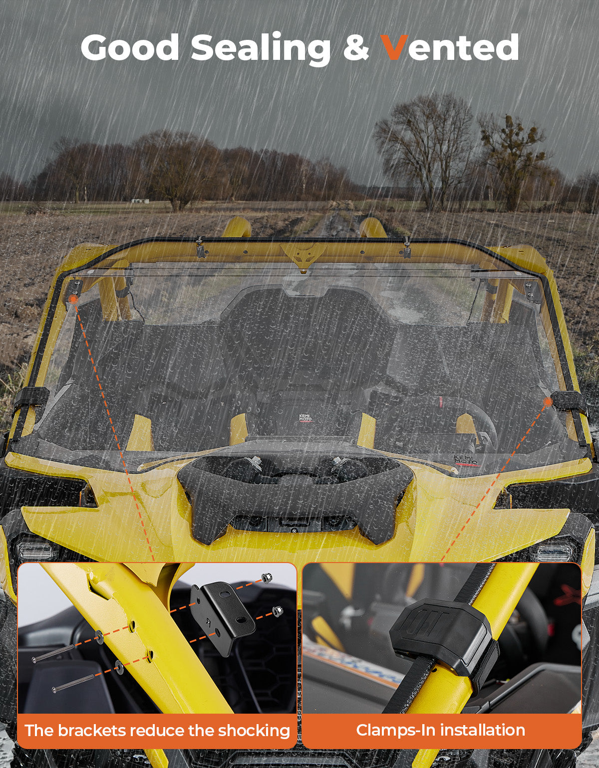 Photo of Kemimoto Front Full Windshield for Can Am Maverick R 2024+ by Kemimoto - Premium for UTVs / Side by Sides