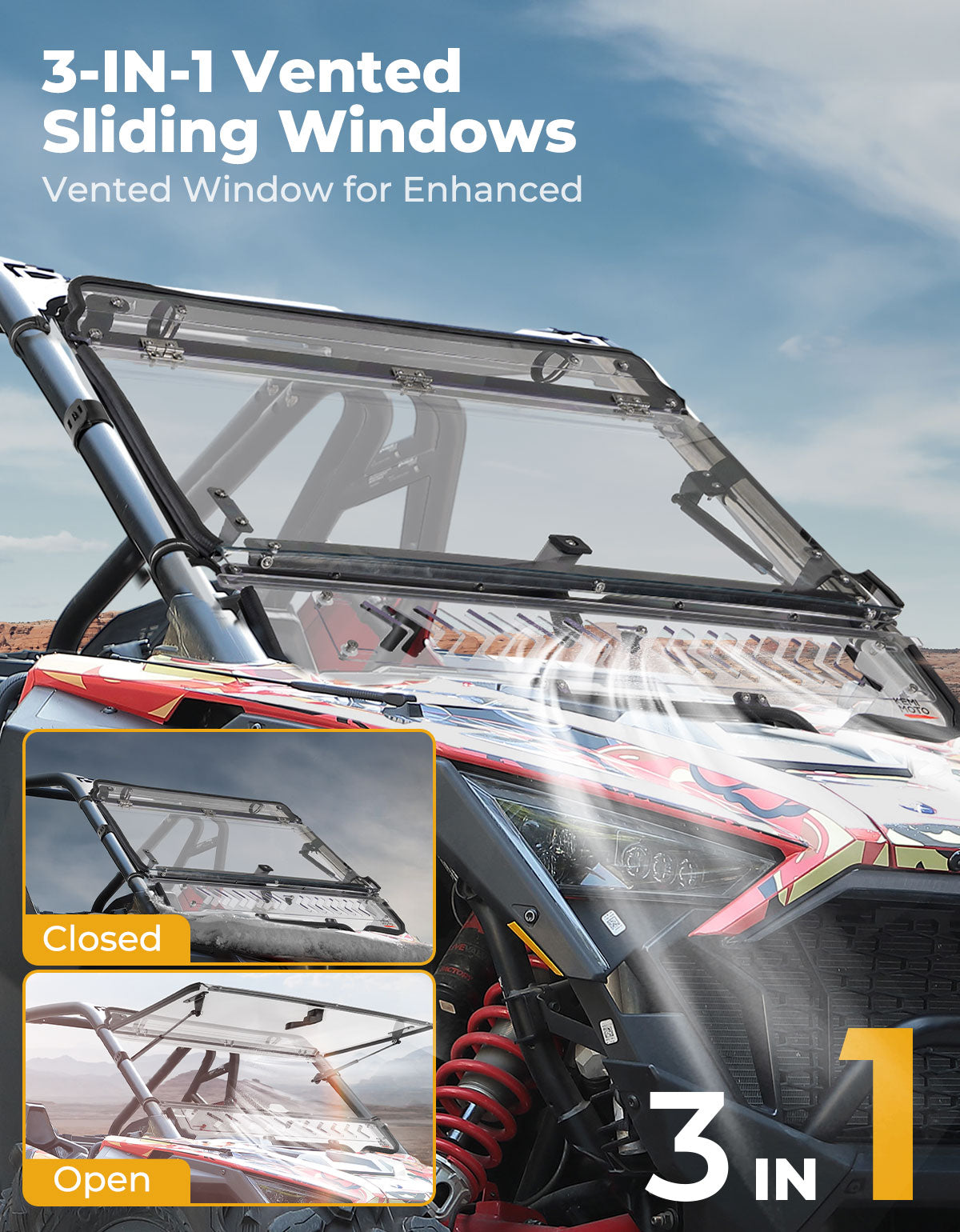 Photo of Upgraded Flip Windshield with Slide Window for 2020-2024 RZR PRO XP/4 by Kemimoto - Premium for UTVs / Side by Sides