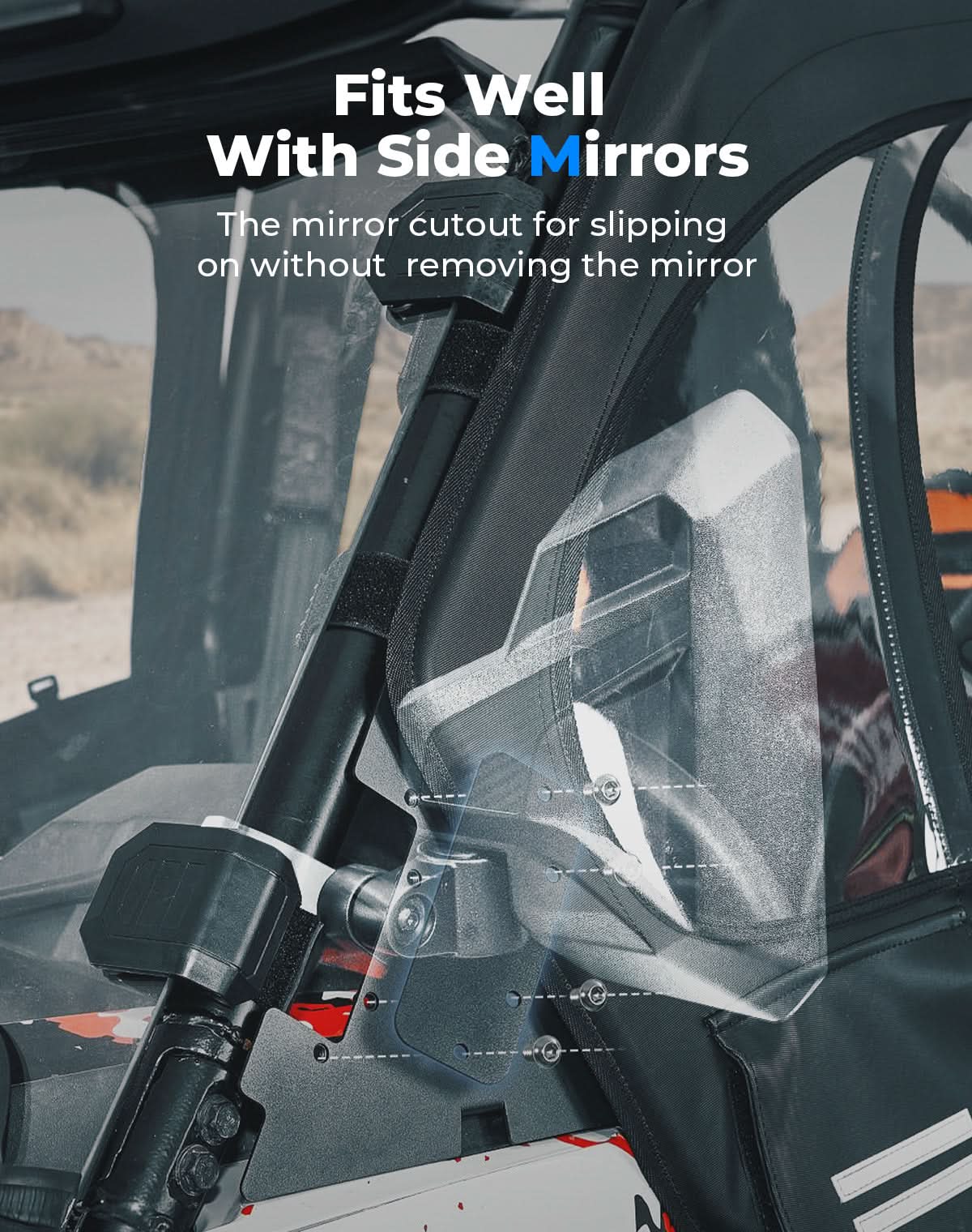 Photo of Upper Doors with Steel Frame for Polaris RZR XP 1000 / XP Turbo 2014-2023 by Kemimoto - Premium for UTVs / Side by Sides