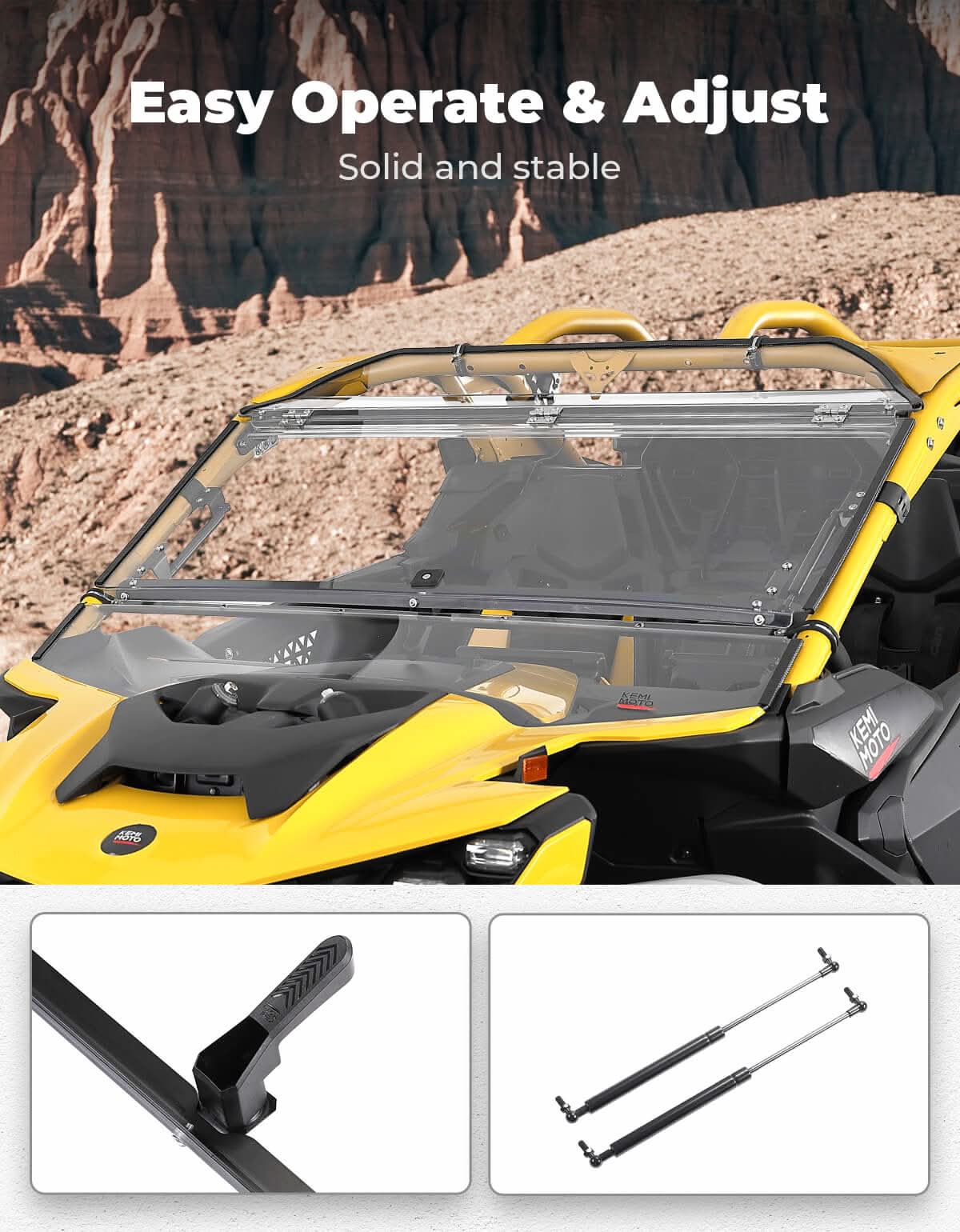 Photo of Kemimoto Flip Windshield Scratch Resistant for Can-Am Maverick R 2024+ by Kemimoto - Premium for UTVs / Side by Sides