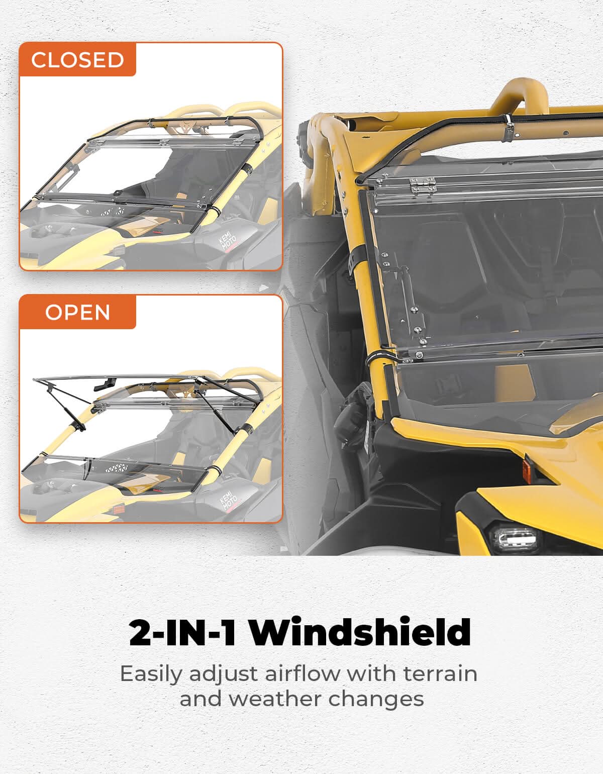 Photo of Kemimoto Flip Windshield Scratch Resistant for Can-Am Maverick R 2024+ by Kemimoto - Premium for UTVs / Side by Sides