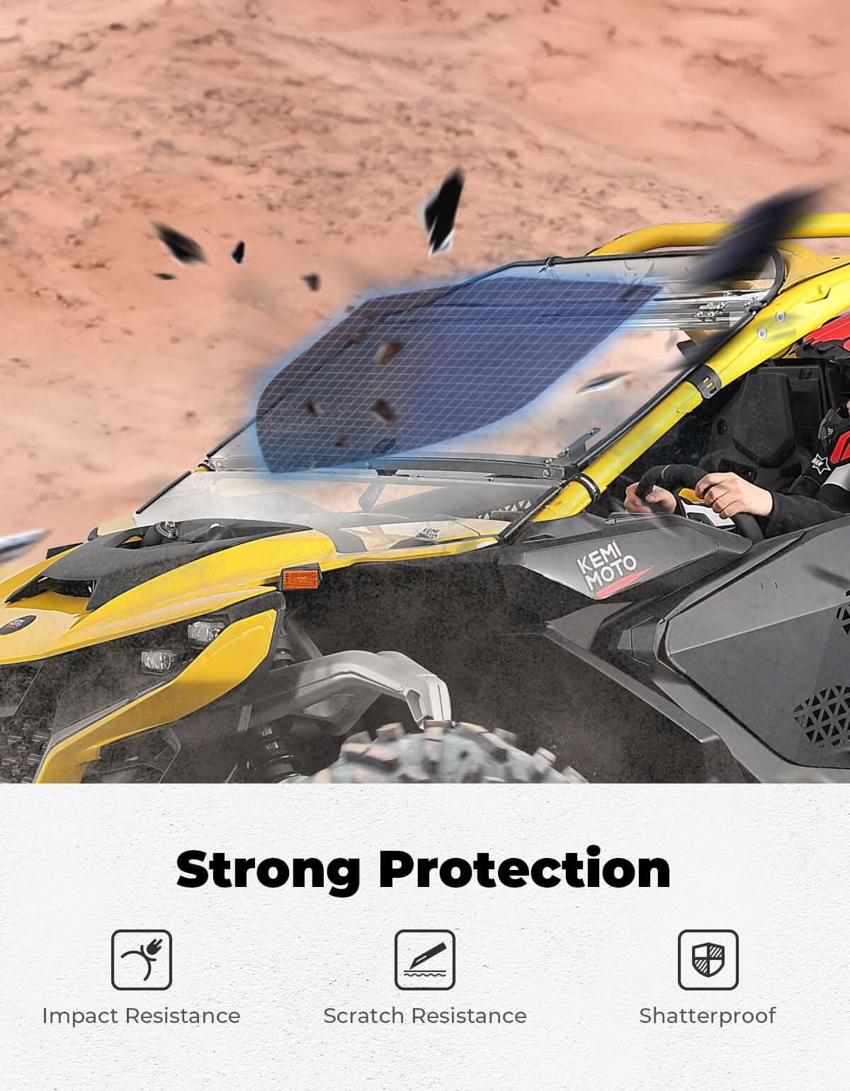 Photo of Kemimoto Flip Windshield Scratch Resistant for Can-Am Maverick R 2024+ by Kemimoto - Premium for UTVs / Side by Sides
