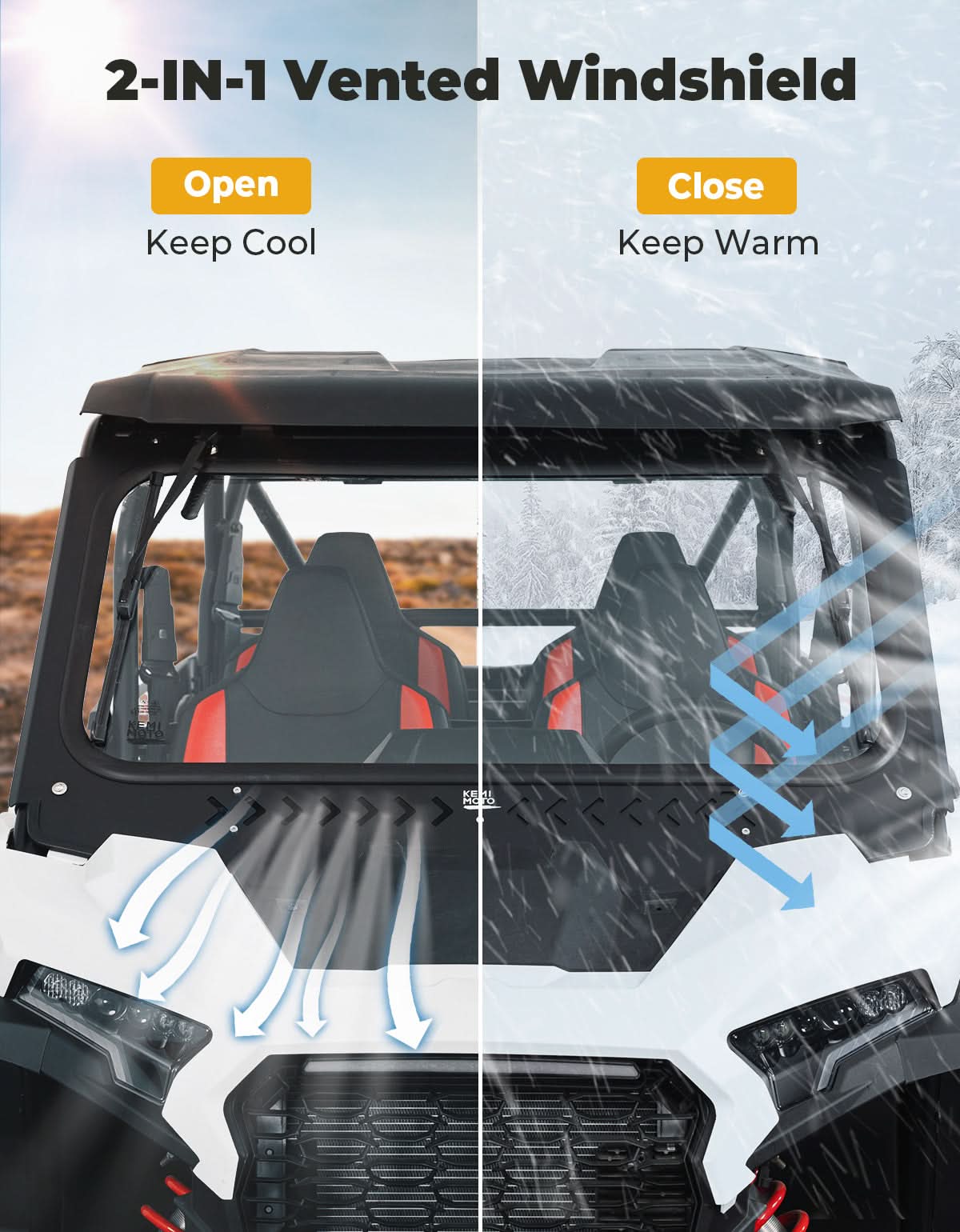 Photo of Kemimoto Glass Windshield with 2 Manual Wipers for 2024-2025 Polaris RZR XP 1000 / 4 by Kemimoto - Premium for UTVs / Side by Sides