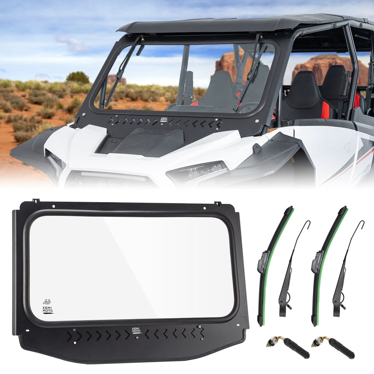 Photo of Kemimoto Glass Windshield with 2 Manual Wipers for 2024-2025 Polaris RZR XP 1000 / 4 by Kemimoto - Premium for UTVs / Side by Sides