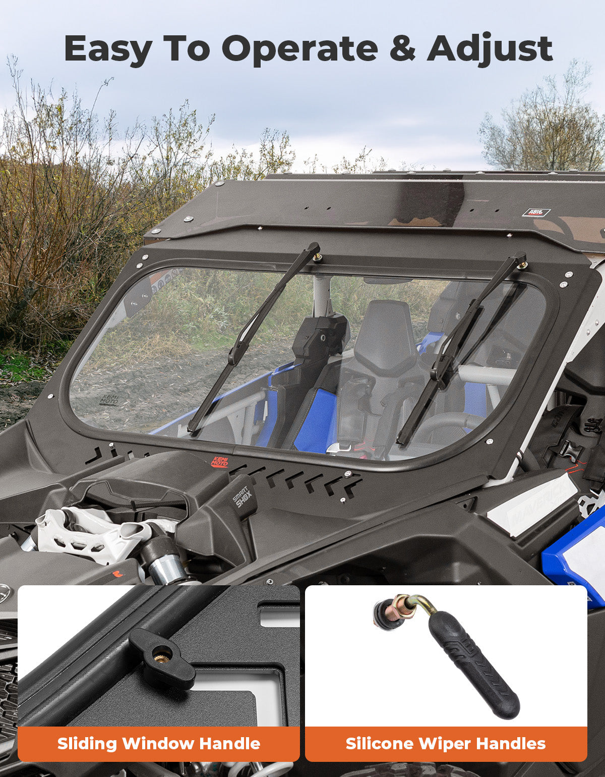 Photo of Kemimoto Glass Windshield with Sliding Vents for Can-Am Maverick X3 / X3 MAX by Kemimoto - Premium for UTVs / Side by Sides