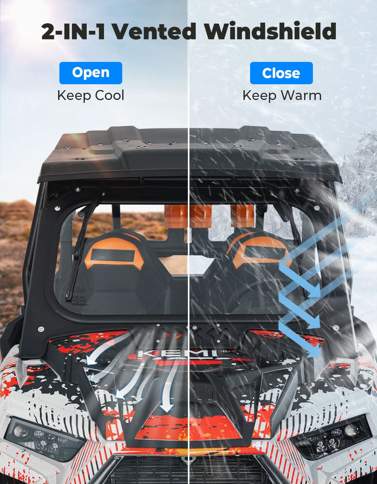 Photo of Kemimoto Glass Windshield with 2 Manual Wipers for 2019-2023 Polaris RZR XP 1000 /Turbo by Kemimoto - Premium for UTVs / Side by Sides