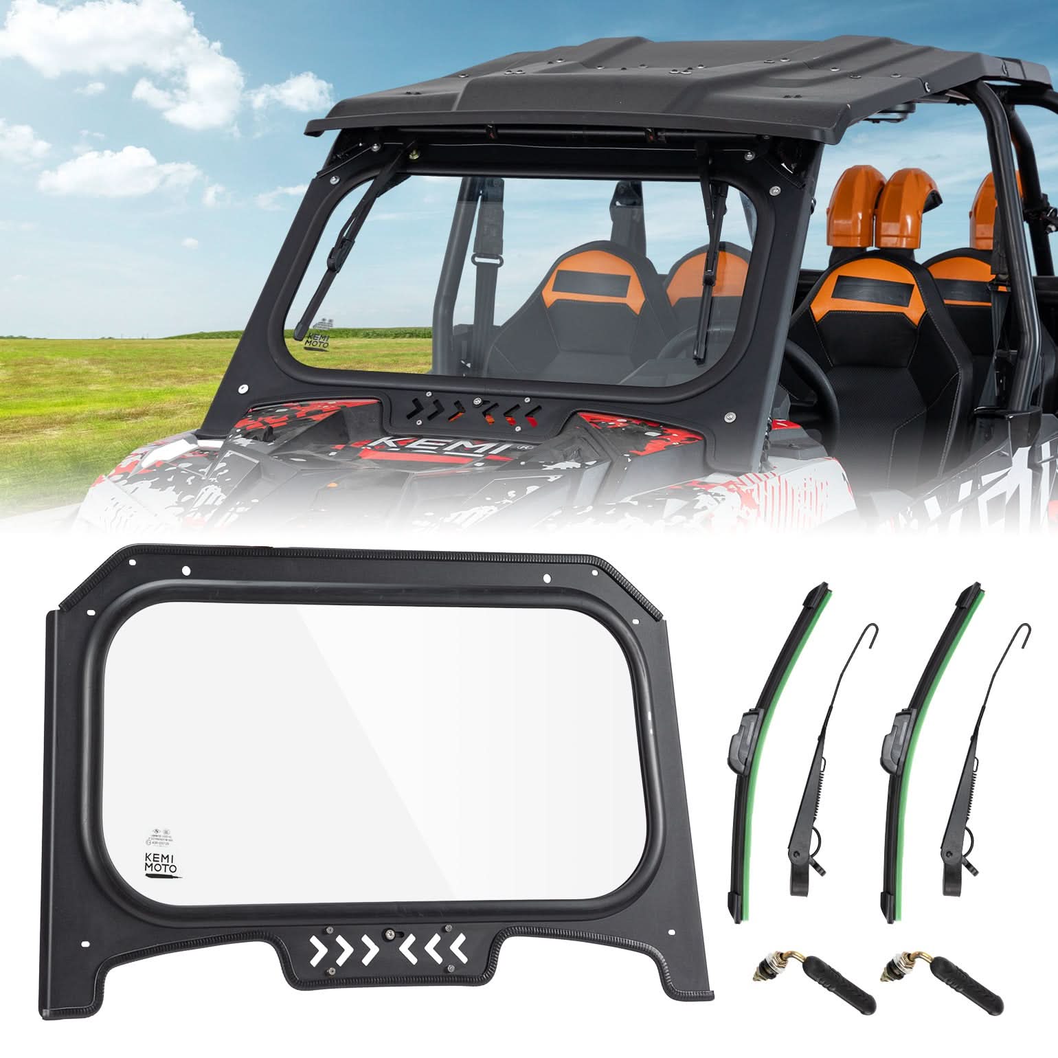 Photo of Kemimoto Glass Windshield with 2 Manual Wipers for 2019-2023 Polaris RZR XP 1000 /Turbo by Kemimoto - Premium for UTVs / Side by Sides