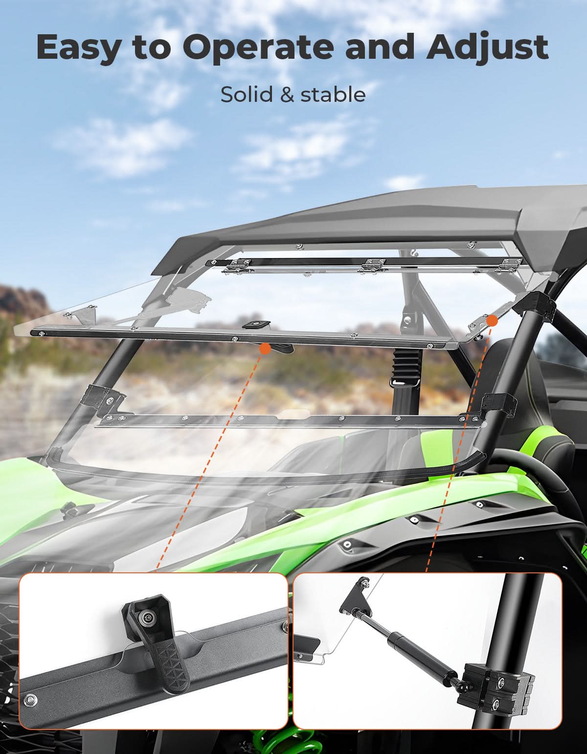 Photo of Scratch Resistant Flip Windshield for Kawasaki Teryx KRX 1000 | KRX4 1000 by Kemimoto - Premium for UTVs / Side by Sides