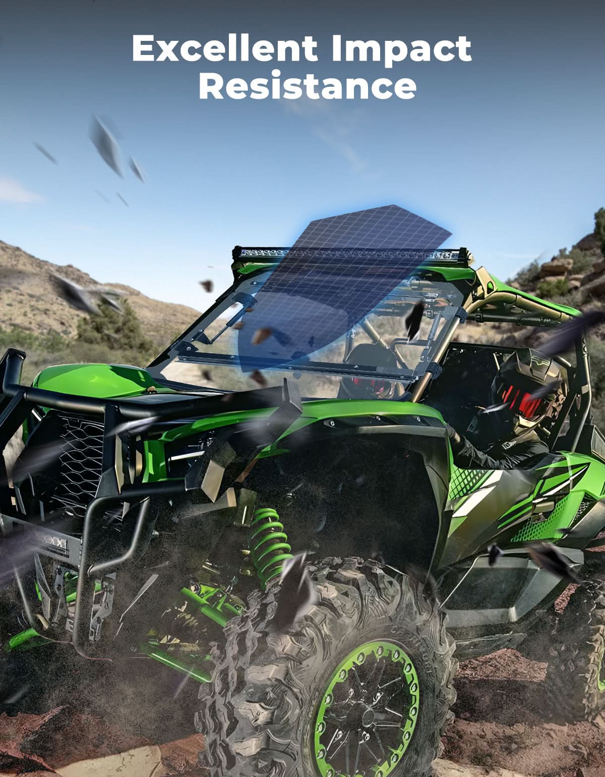 Photo of Scratch Resistant Flip Windshield for Kawasaki Teryx KRX 1000 | KRX4 1000 by Kemimoto - Premium for UTVs / Side by Sides
