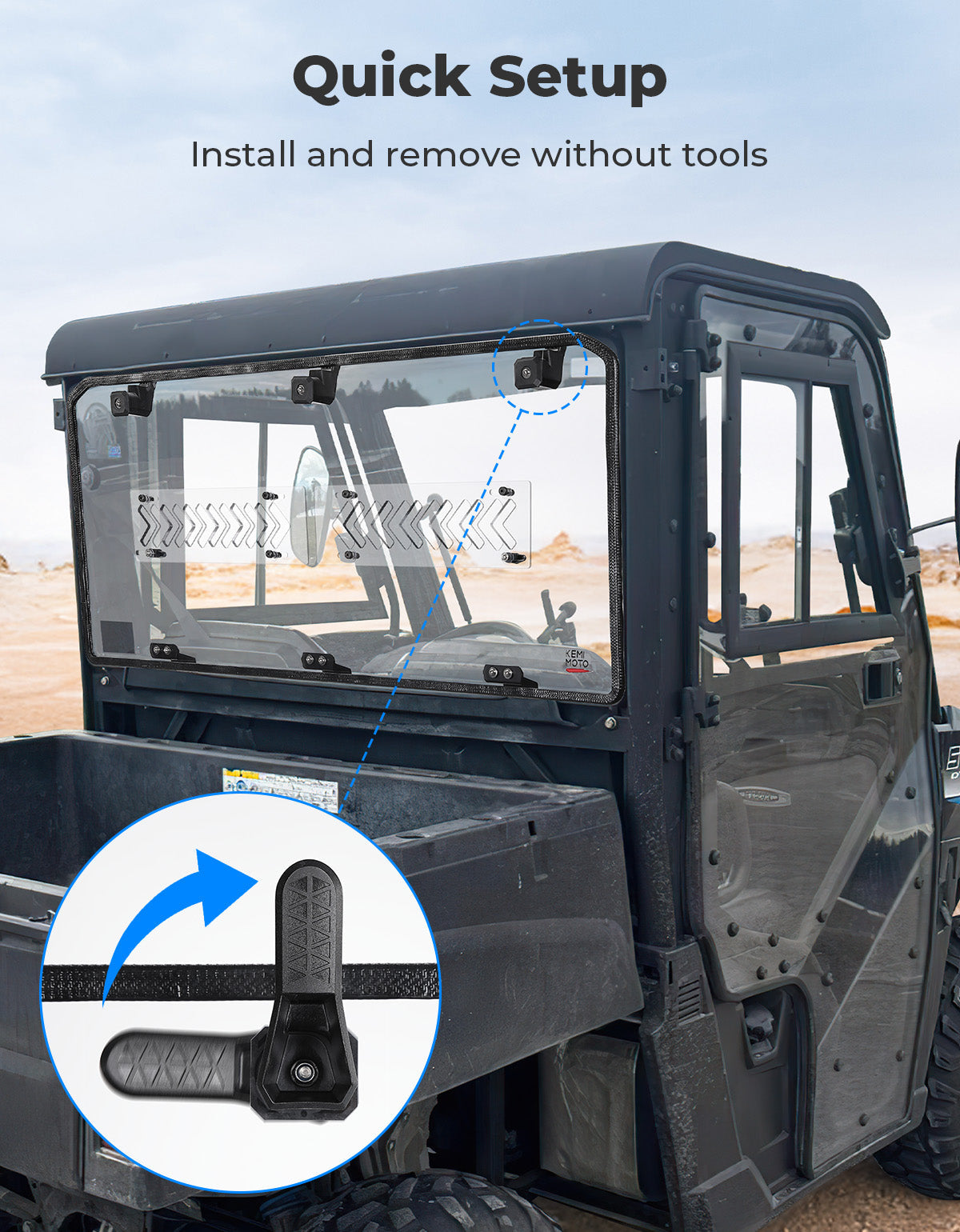 Photo of Rear Window for Polaris Ranger Midsize 500/570/SP 570/Crew/ETX/EV 2015-2025 by Kemimoto - Premium for UTVs / Side by Sides