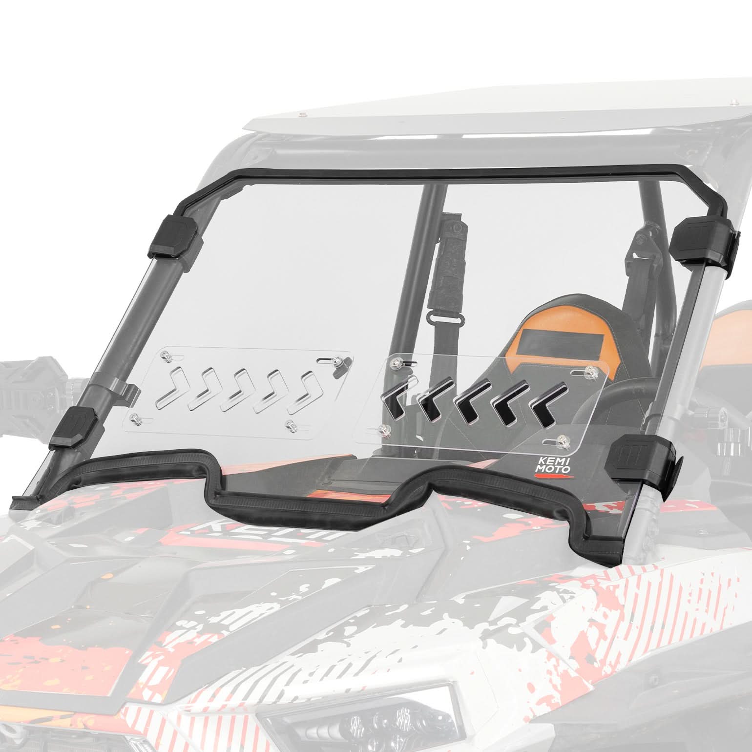 Photo of Front Windshield 2-IN-1 Vented for Polaris RZR XP 1000 / RZR XP Turbo 2019-2023 by Kemimoto - Premium for UTVs / Side by Sides