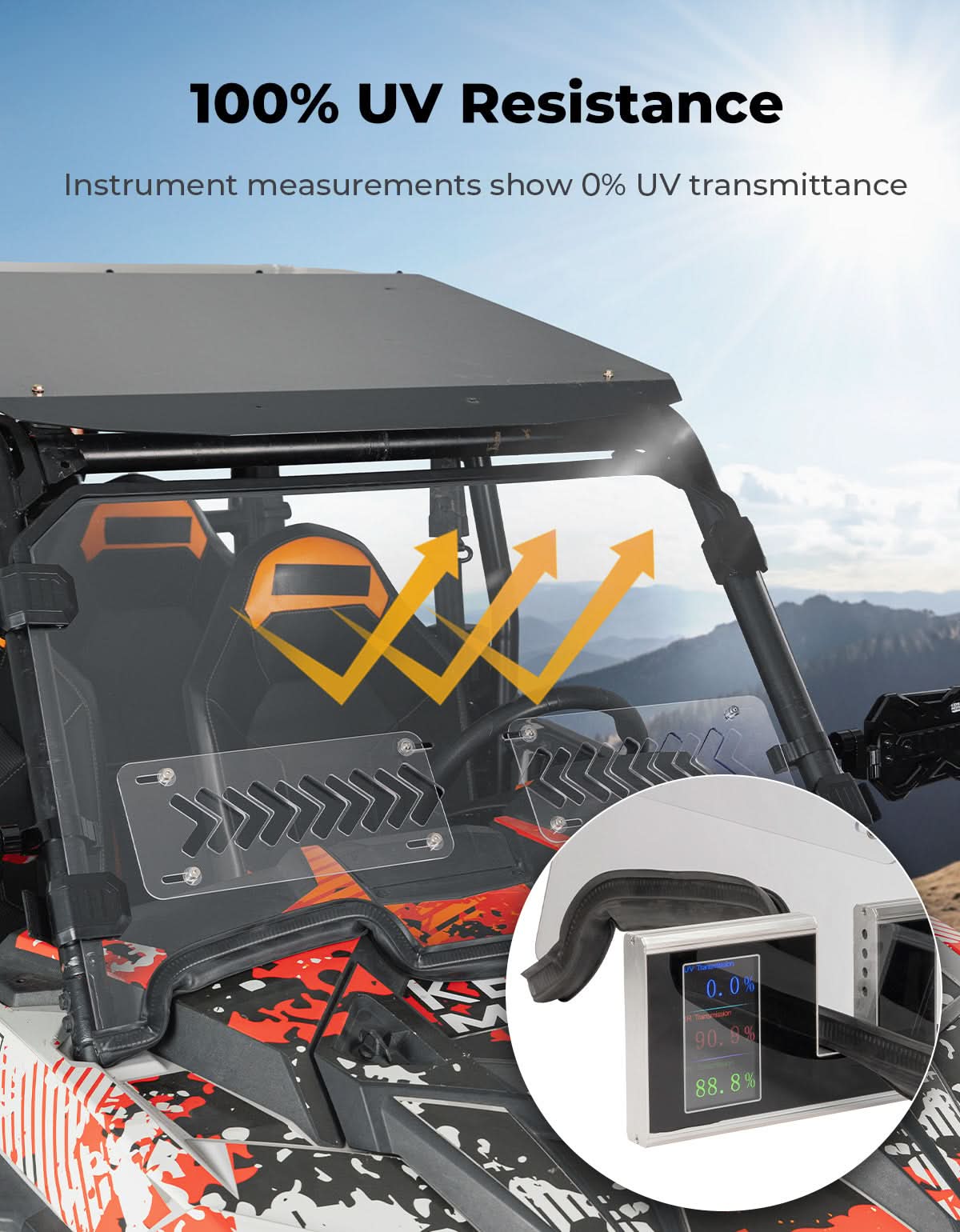 Photo of Front Windshield 2-IN-1 Vented for Polaris RZR XP 1000 / RZR XP Turbo 2019-2023 by Kemimoto - Premium for UTVs / Side by Sides