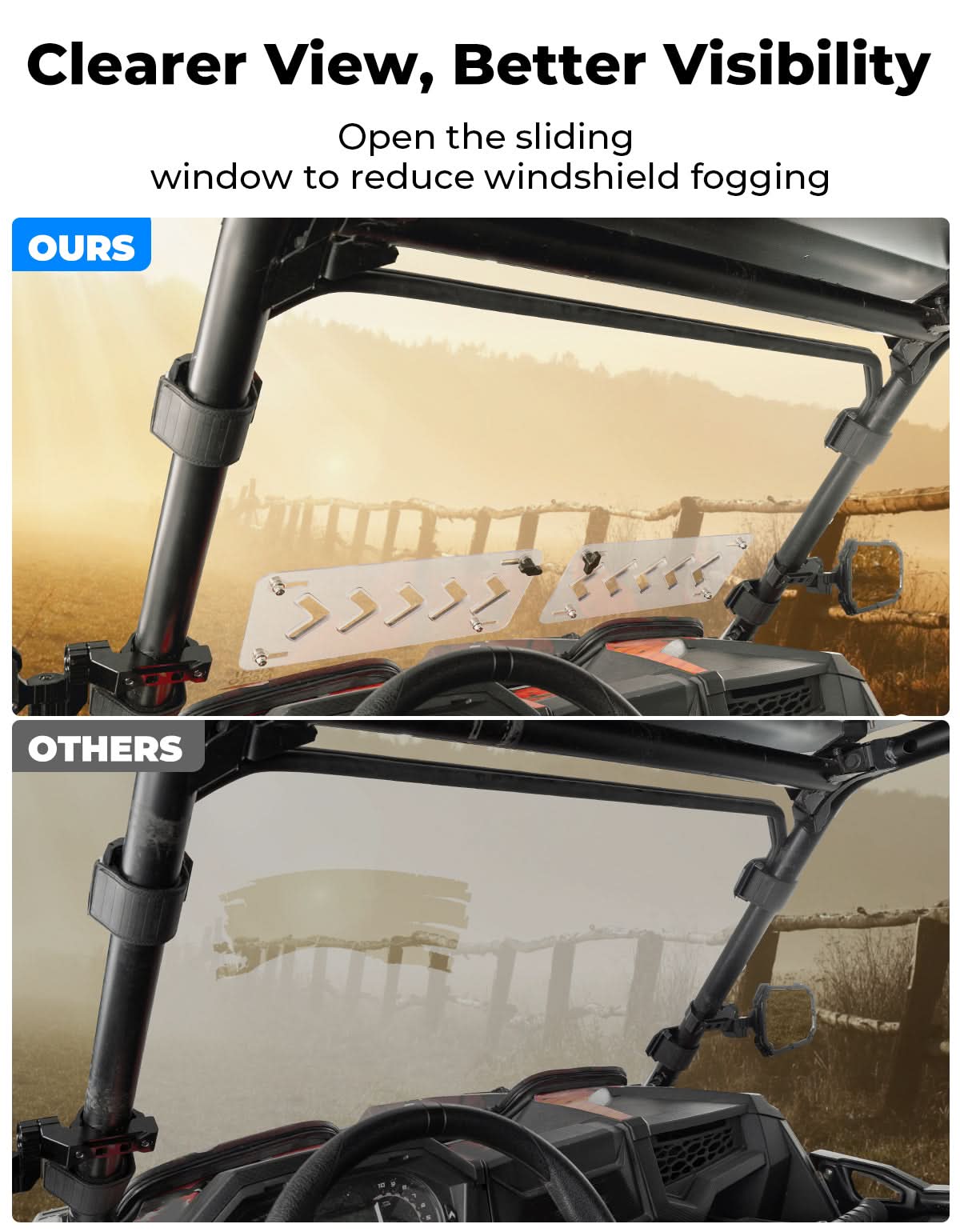 Photo of Front Windshield 2-IN-1 Vented for Polaris RZR XP 1000 / RZR XP Turbo 2019-2023 by Kemimoto - Premium for UTVs / Side by Sides