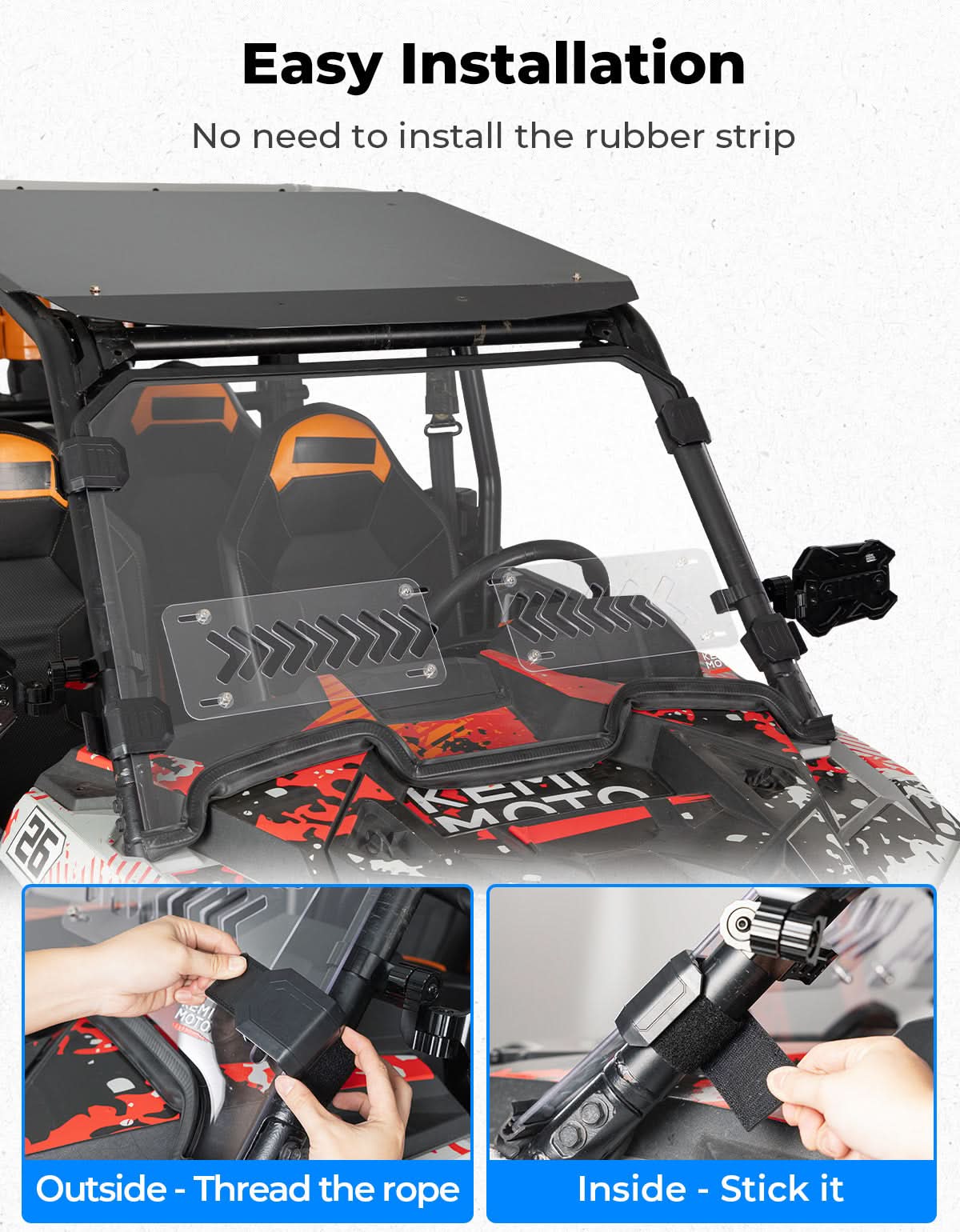 Photo of Front Windshield 2-IN-1 Vented for Polaris RZR XP 1000 / RZR XP Turbo 2019-2023 by Kemimoto - Premium for UTVs / Side by Sides