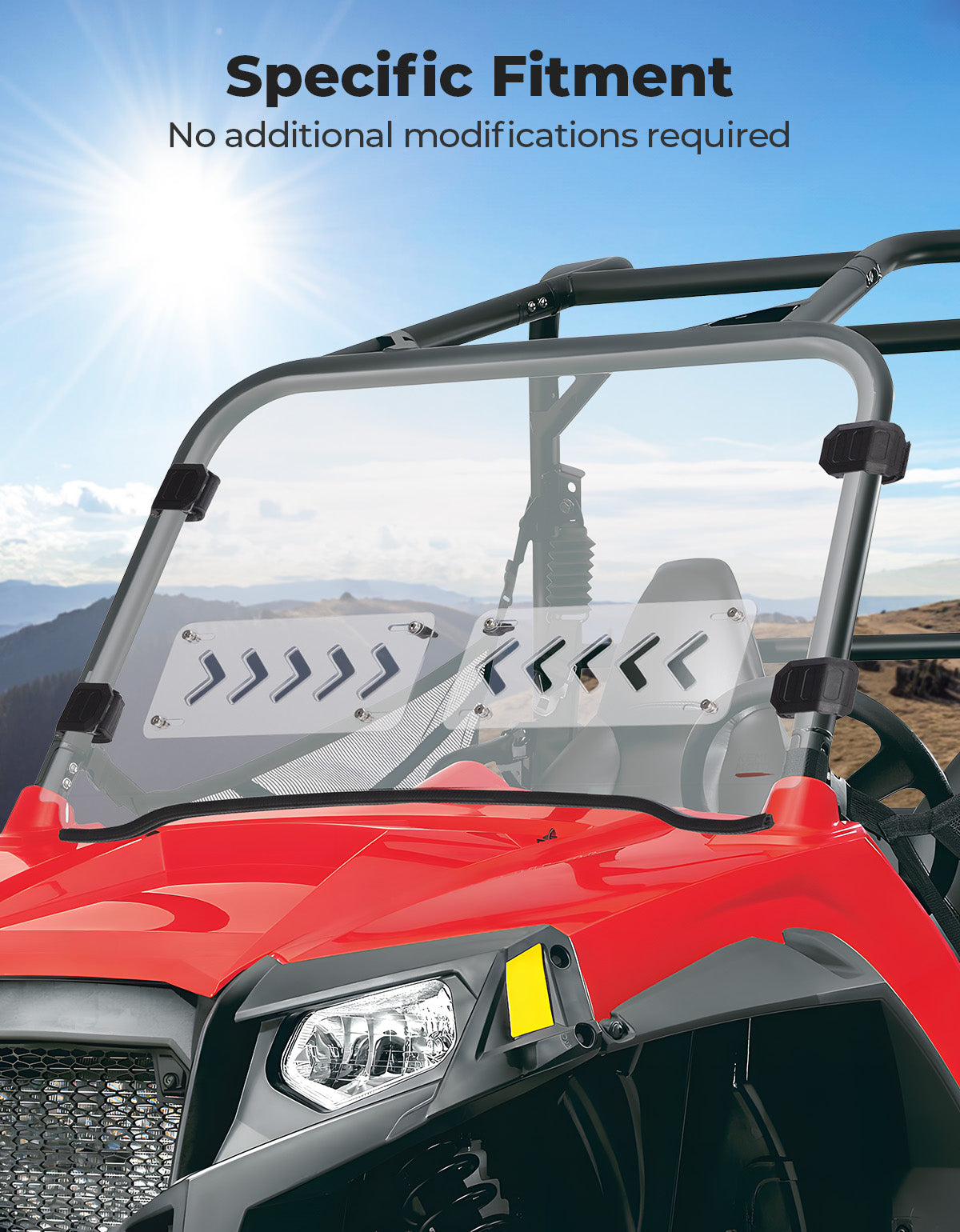 Photo of Kemimoto Front 2-IN-1 Vented Windshield for Polaris RZR 800/S800/4 800/XP 900/RZR 570 by Kemimoto - Premium for UTVs / Side by Sides