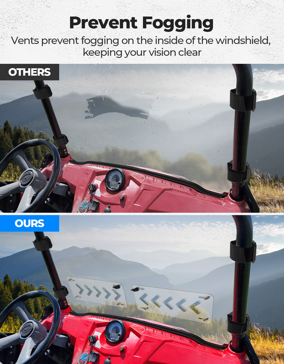 Photo of Kemimoto Front 2-IN-1 Vented Windshield for Polaris RZR 800/S800/4 800/XP 900/RZR 570 by Kemimoto - Premium for UTVs / Side by Sides