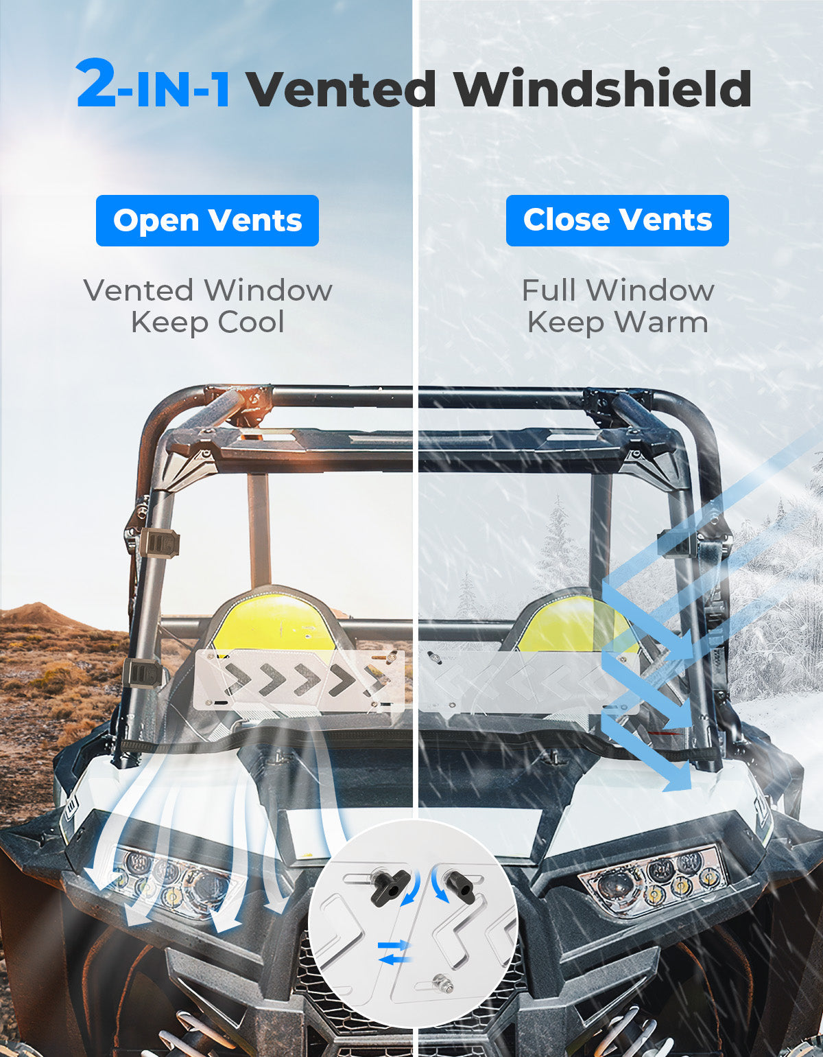 Photo of Kemimoto Front Windshield Vented Pre-Installed Rubber Strip for Polaris RZR XP 1000 / RZR 900 by Kemimoto - Premium for UTVs / Side by Sides