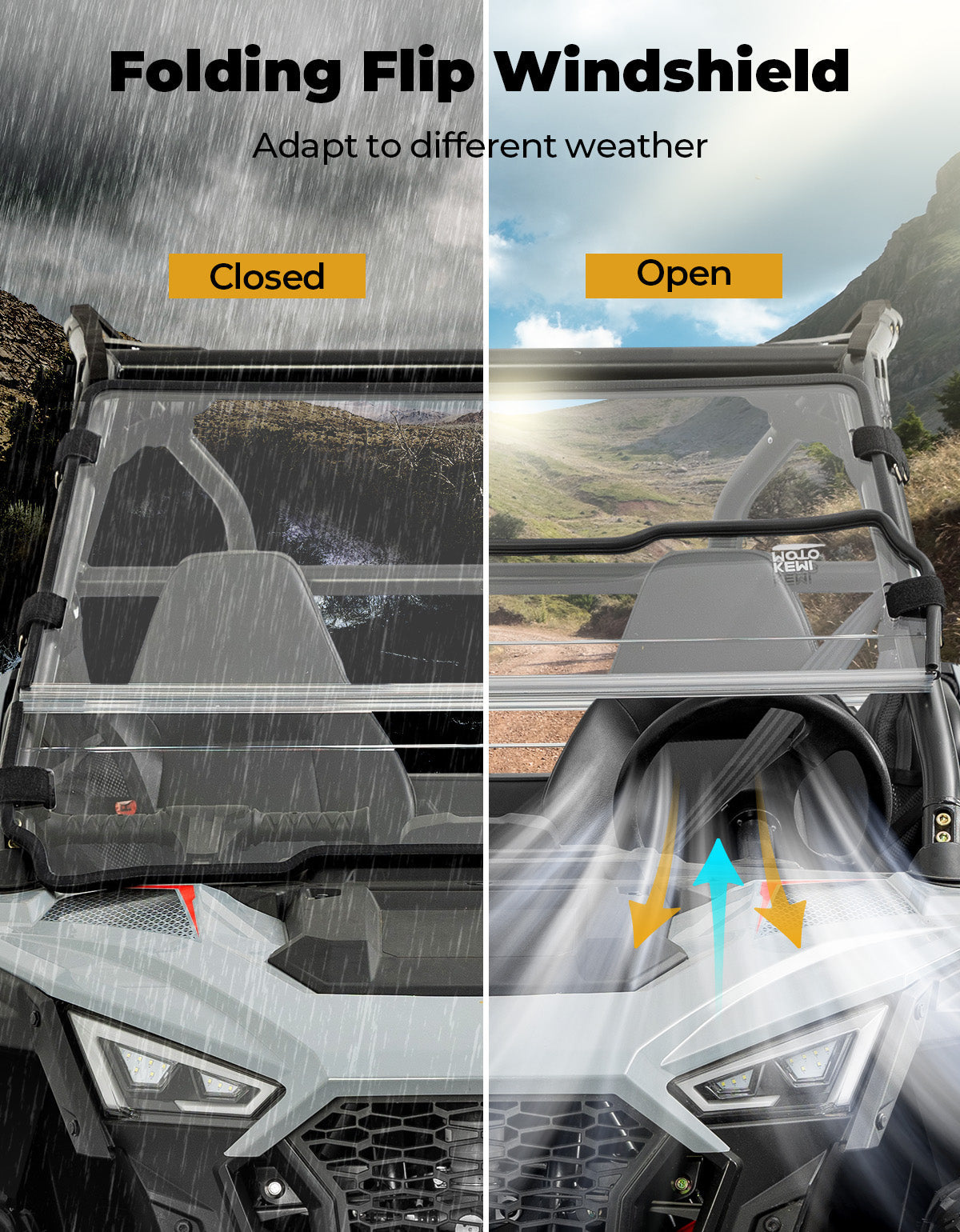 Photo of Kemimoto Fild up Windshield for Polaris RZR 200 2022-2024 by Kemimoto - Premium for UTVs / Side by Sides