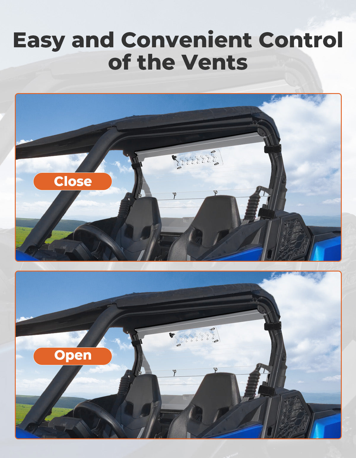 Photo of Vented Rear Windshield for Can-Am Commander 700 1000 2021-2025 by Kemimoto - Premium for UTVs / Side by Sides