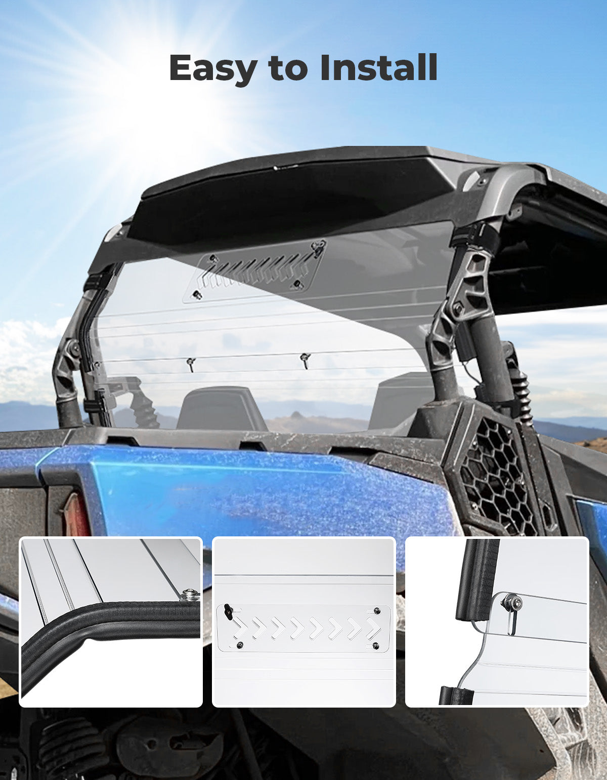 Photo of Vented Rear Windshield for Can-Am Commander 700 1000 2021-2025 by Kemimoto - Premium for UTVs / Side by Sides