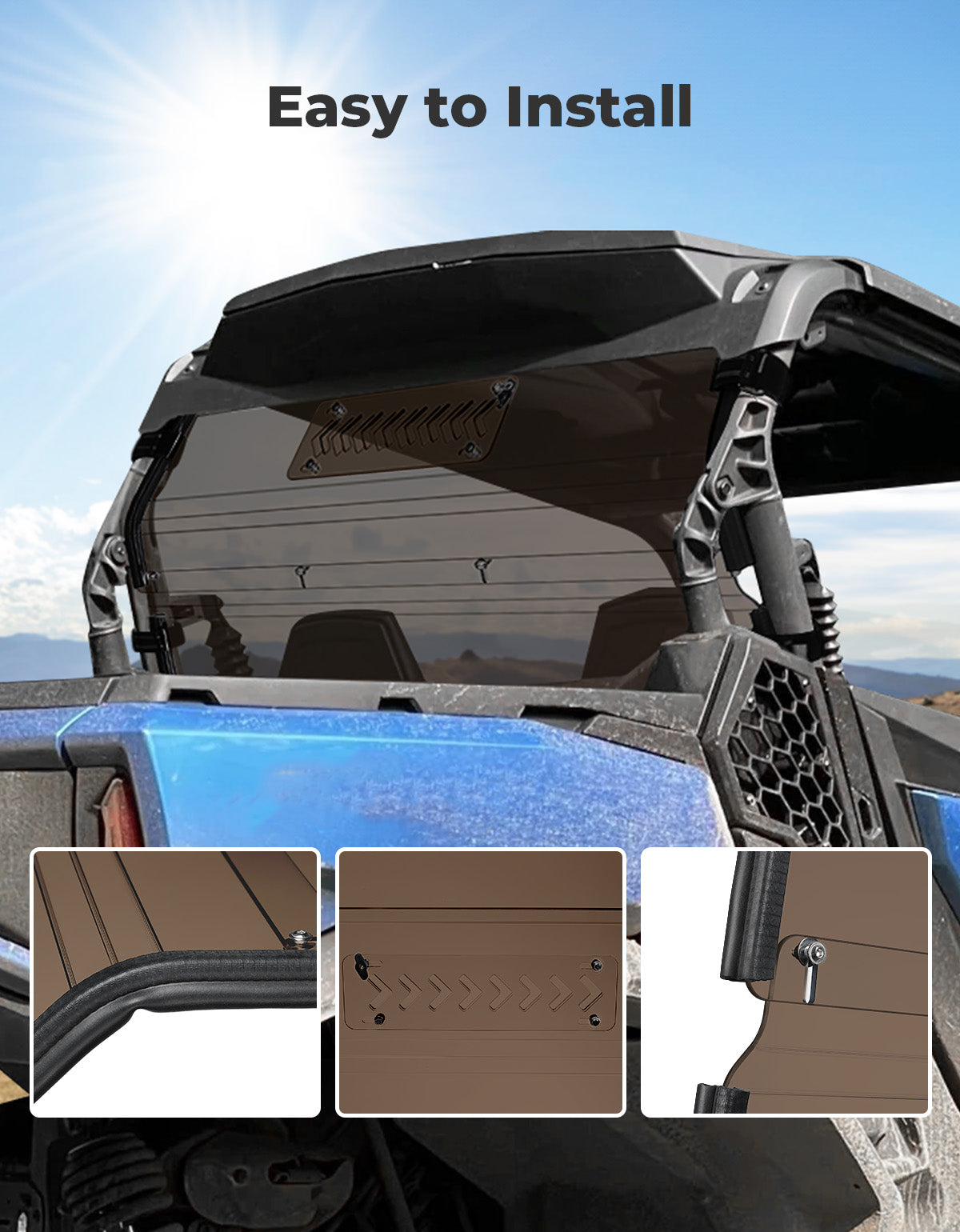 Photo of Vented Tinted Rear Windshield for Can-Am Commander by Kemimoto - Premium for UTVs / Side by Sides