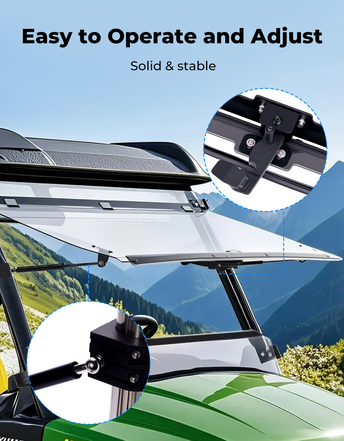 Photo of Kemimoto Flip Windshield for John Deere Gator by Kemimoto - Premium for UTVs / Side by Sides