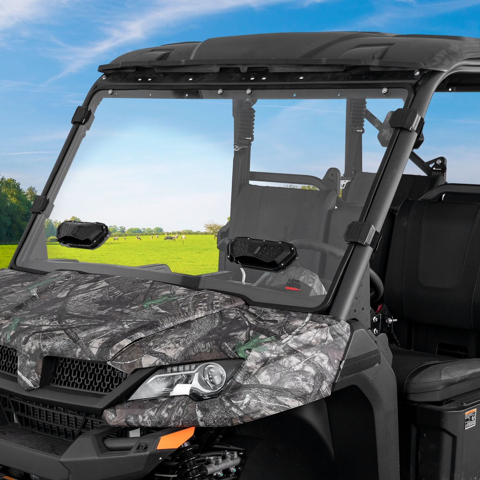 Photo of Vented Front Windshield for CFMOTO UFORCE 1000|1000 XL 2022-2025 by Kemimoto - Premium for UTVs / Side by Sides