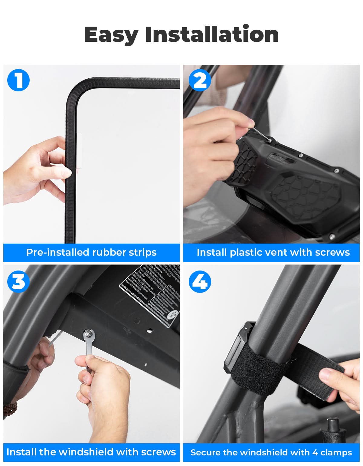 Photo of Vented Front Windshield for CFMOTO UFORCE 1000|1000 XL 2022-2025 by Kemimoto - Premium for UTVs / Side by Sides