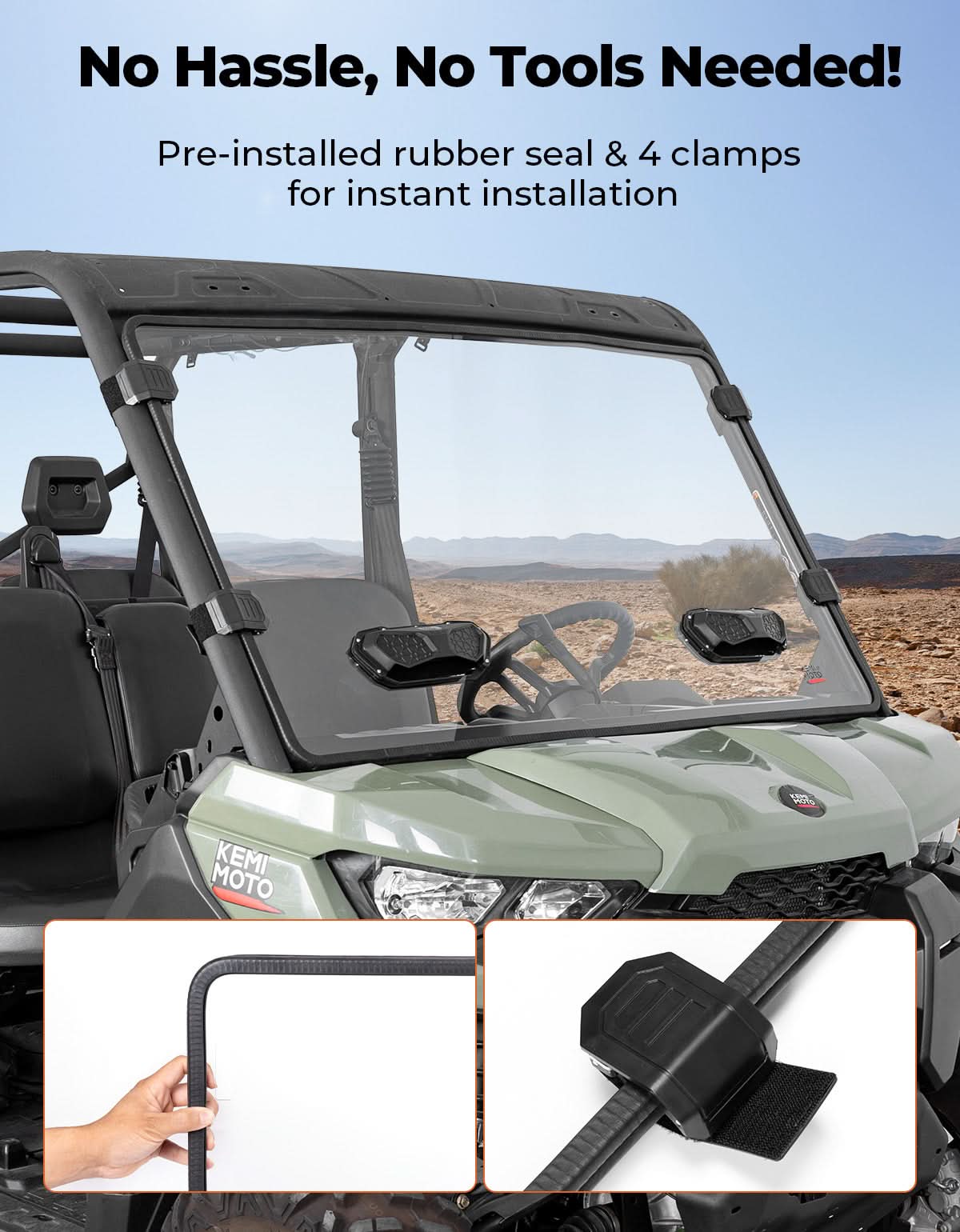 Photo of Vented Front Windshield for Can-Am Defender HD5/HD8/HD10/MAX（2016-2025） by Kemimoto - Premium for UTVs / Side by Sides