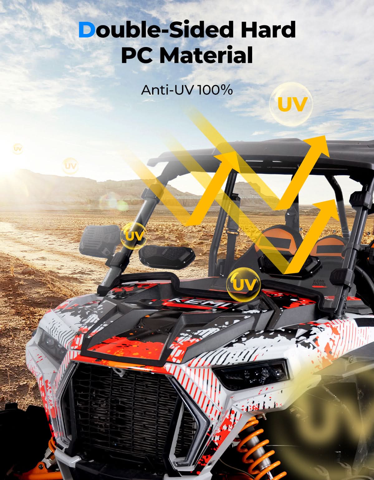 Photo of UTV Vent Windshield for Polaris RZR XP 1000 / XP 4 1000 / XP Turbo / XP 4 Turbo by Kemimoto - Premium for UTVs / Side by Sides