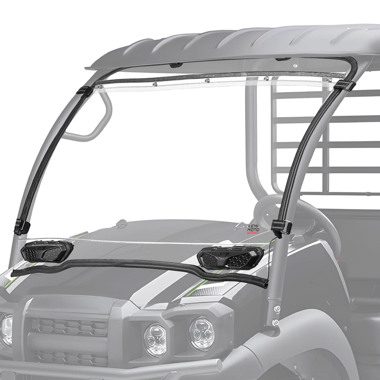 Photo of Vented Front Full Windshield with Adjustable Vents and Rubber Strips For Kawasaki by Kemimoto - Premium for UTVs / Side by Sides