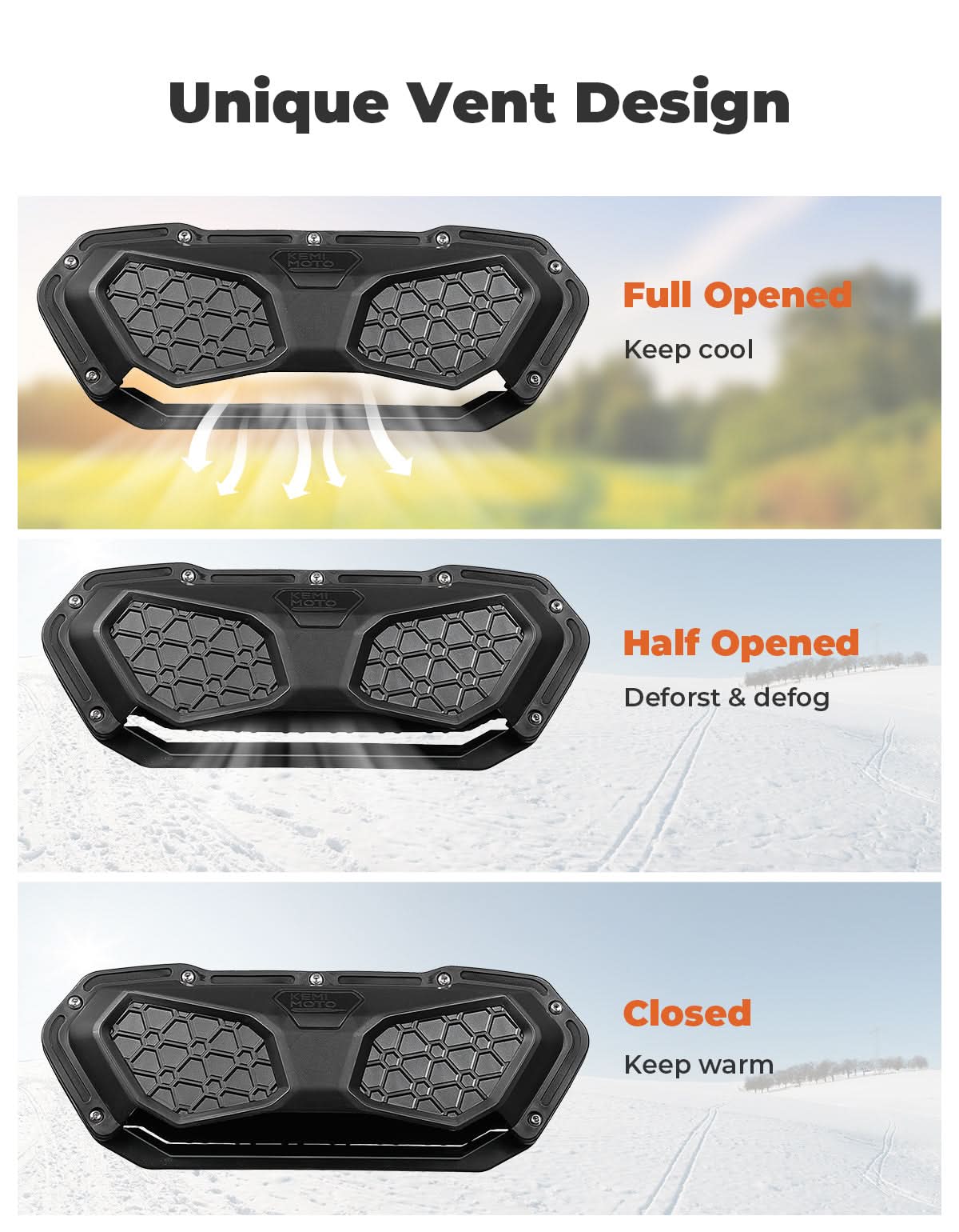 Photo of Vented Front Full Windshield with Adjustable Vents and Rubber Strips For Kawasaki by Kemimoto - Premium for UTVs / Side by Sides