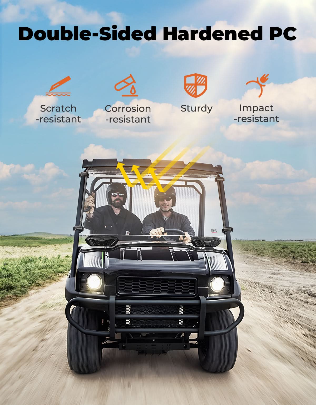 Photo of Vented Front Full Windshield with Adjustable Vents and Rubber Strips For Kawasaki by Kemimoto - Premium for UTVs / Side by Sides