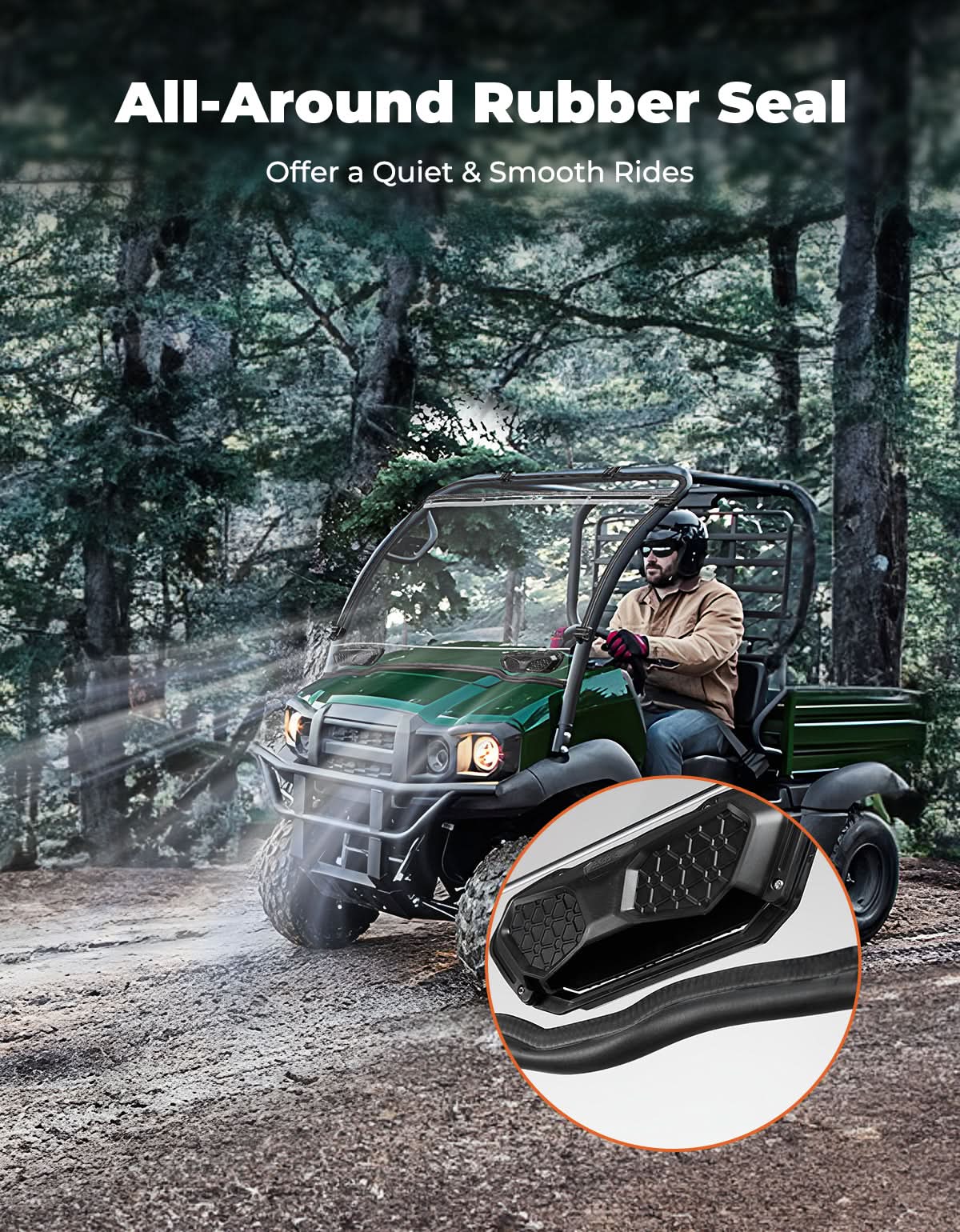 Photo of Vented Front Full Windshield with Adjustable Vents and Rubber Strips For Kawasaki by Kemimoto - Premium for UTVs / Side by Sides