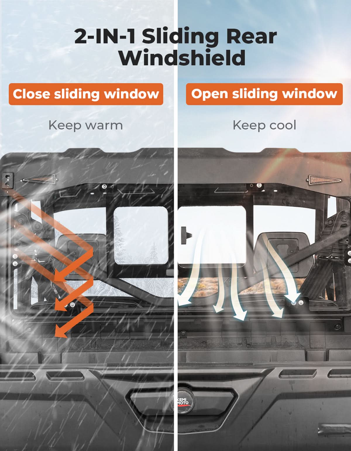 Photo of Glass Rear Windshield with Sliding Window for Can-Am Defender & Defender Max HD5/HD8/HD10 (2016–2025) – 5MM DOT Laminated Safety Glass, Scratch-Resistant by Kemimoto - Premium for UTVs / Side by Sides