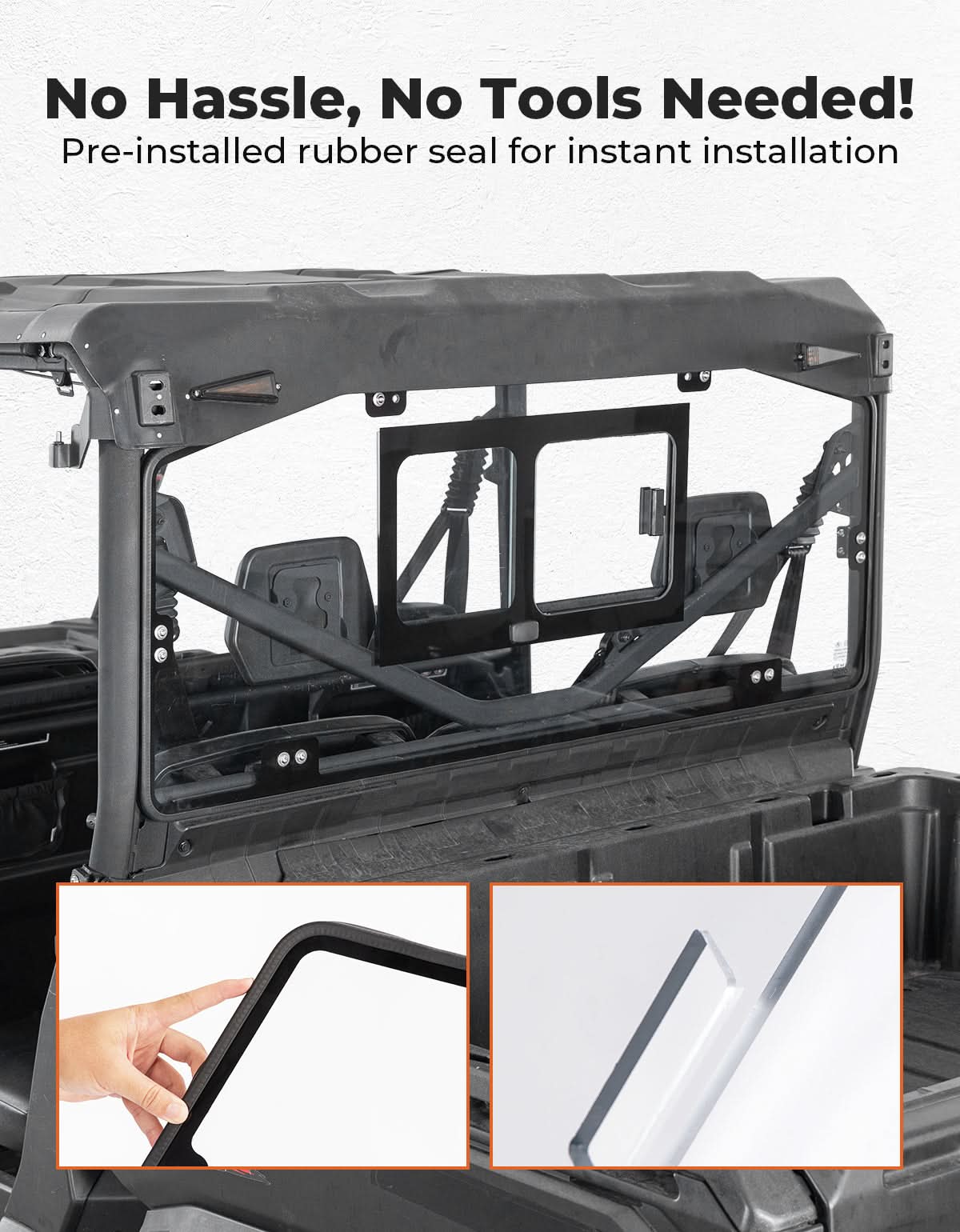 Photo of Glass Rear Windshield with Sliding Window for Can-Am Defender & Defender Max HD5/HD8/HD10 (2016–2025) – 5MM DOT Laminated Safety Glass, Scratch-Resistant by Kemimoto - Premium for UTVs / Side by Sides