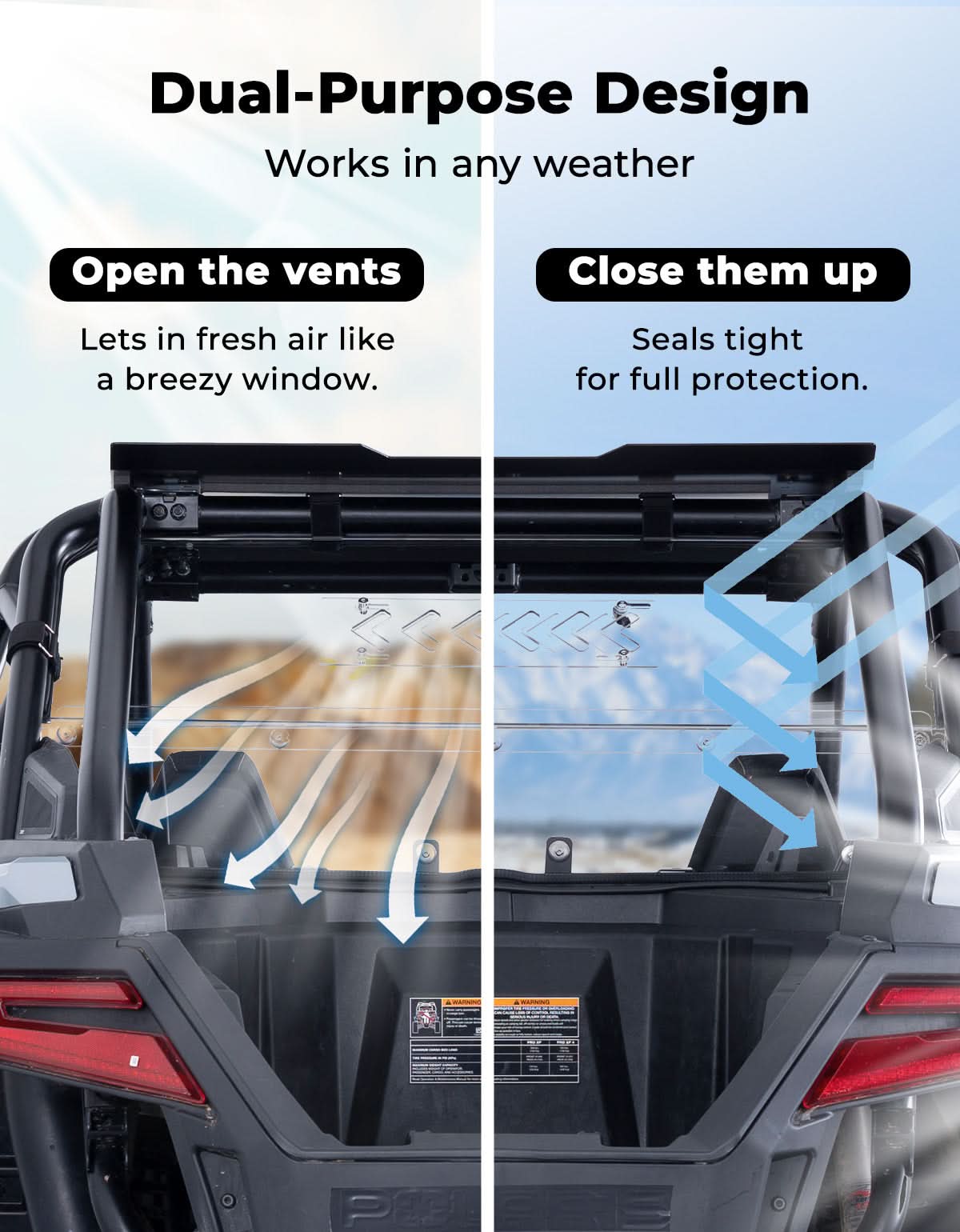Photo of UTV Rear Vented Windshield for Polaris RZR PRO XP/ PRO XP4 2025 by Kemimoto - Premium for UTVs / Side by Sides