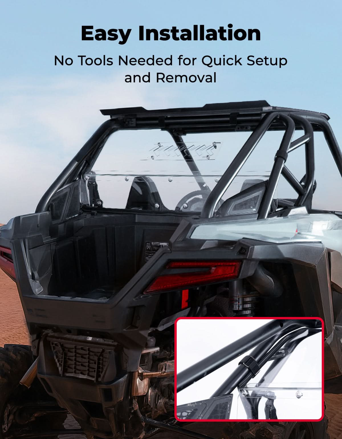 Photo of UTV Rear Vented Windshield for Polaris RZR PRO XP/ PRO XP4 2025 by Kemimoto - Premium for UTVs / Side by Sides