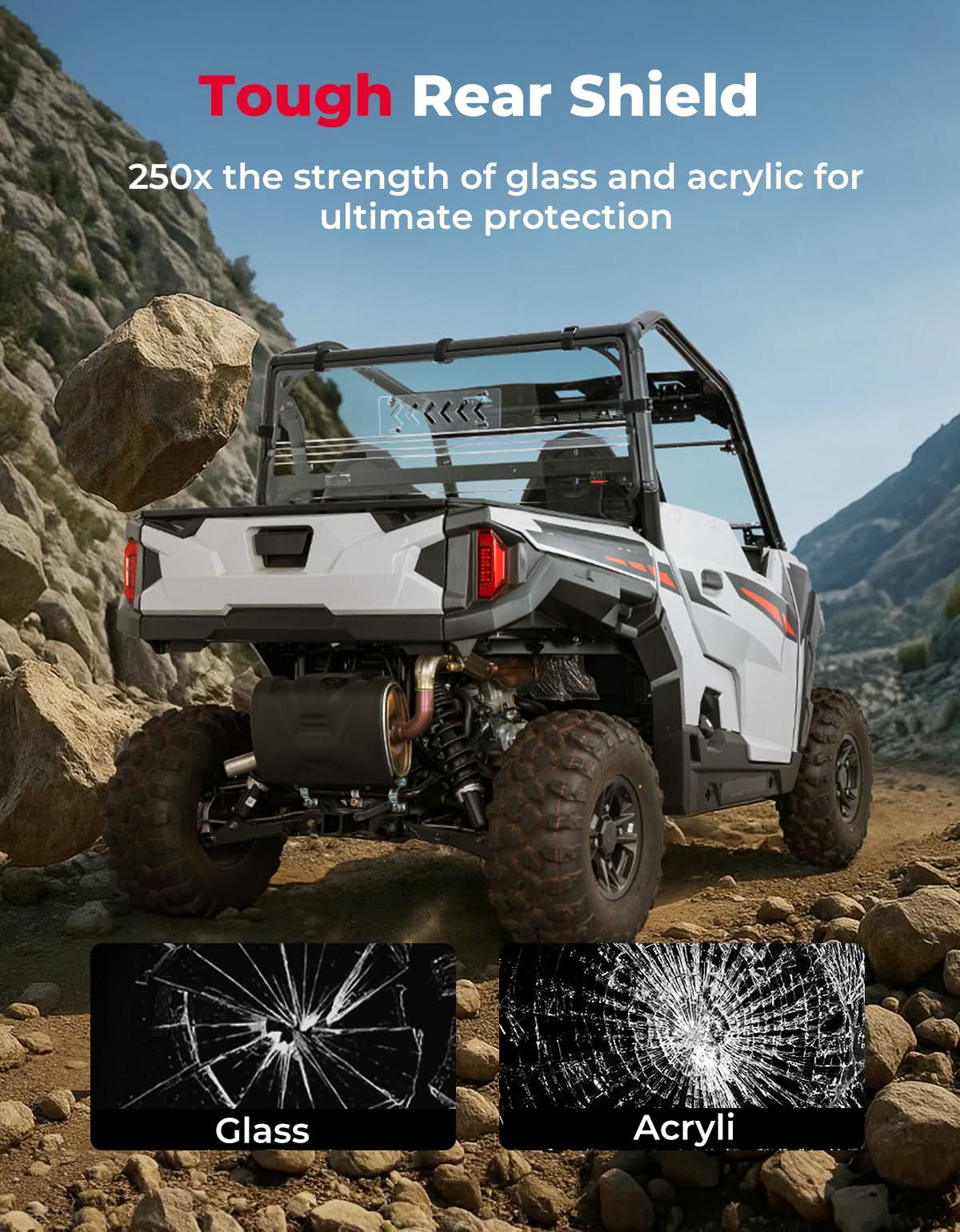 Photo of UTV Rear Vented Windshield for Polaris General 2016-2025 by Kemimoto - Premium for UTVs / Side by Sides