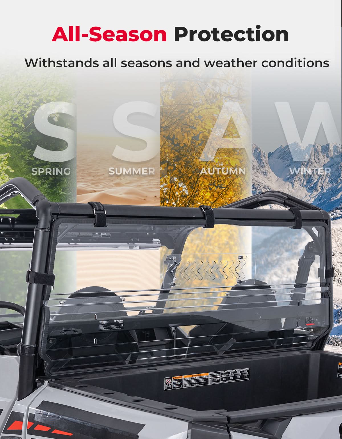 Photo of UTV Rear Vented Windshield for Polaris General 2016-2025 by Kemimoto - Premium for UTVs / Side by Sides