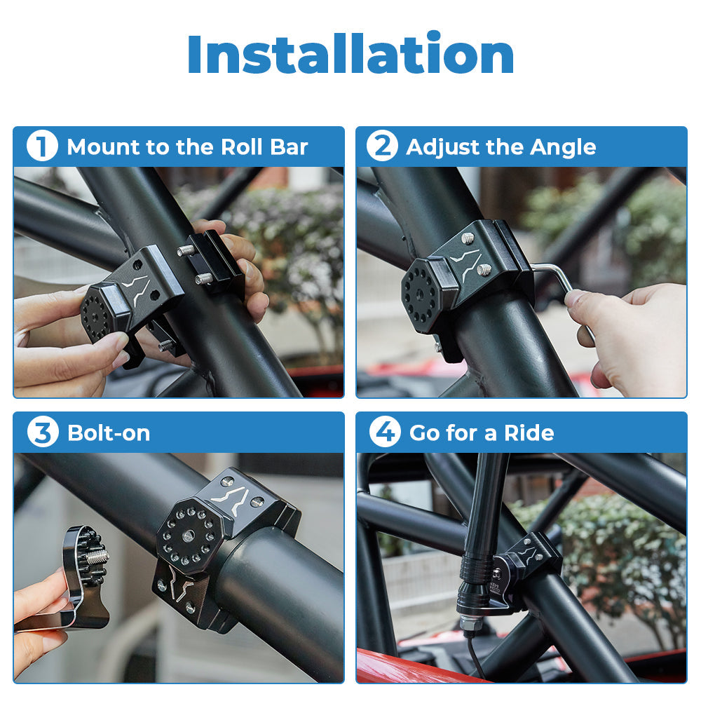 Photo of UTV Flag Mount, Whip Light Mount for 1.75 to 2 inch Roll Bar by Kemimoto - Premium for UTVs / Side by Sides