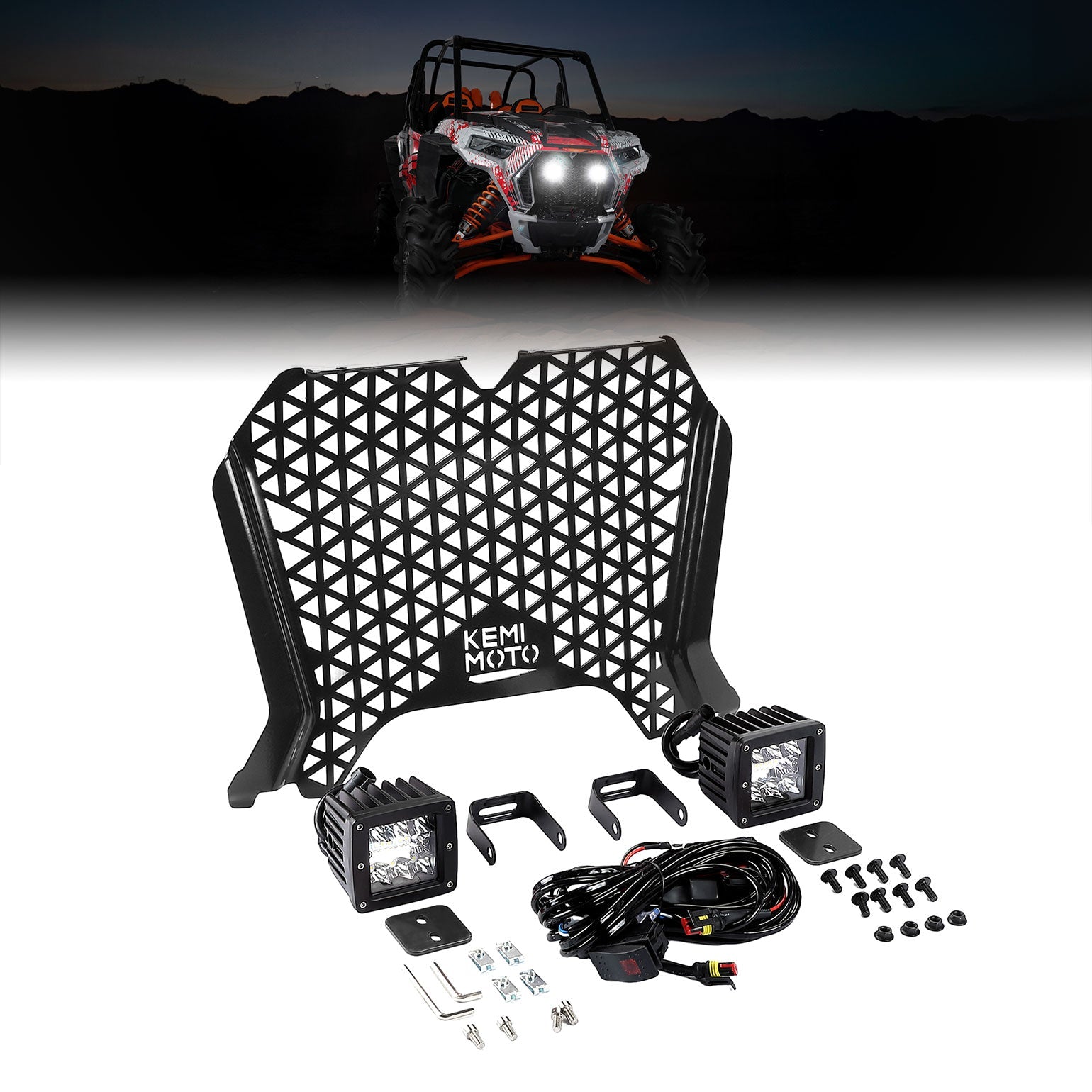 Photo of UTV Metal Front Grill Light for Polaris RZR XP 1000/Turbo by Kemimoto - Premium for UTVs / Side by Sides
