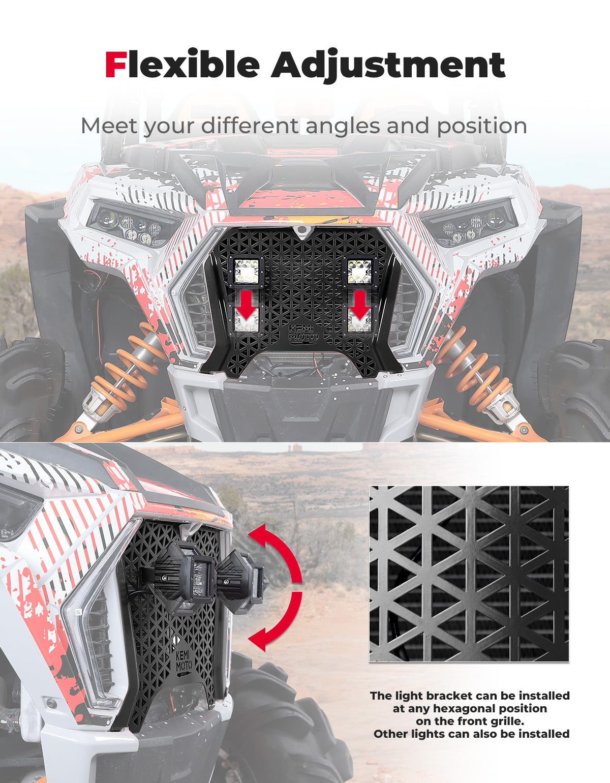 Photo of UTV Metal Front Grill Light for Polaris RZR XP 1000/Turbo by Kemimoto - Premium for UTVs / Side by Sides
