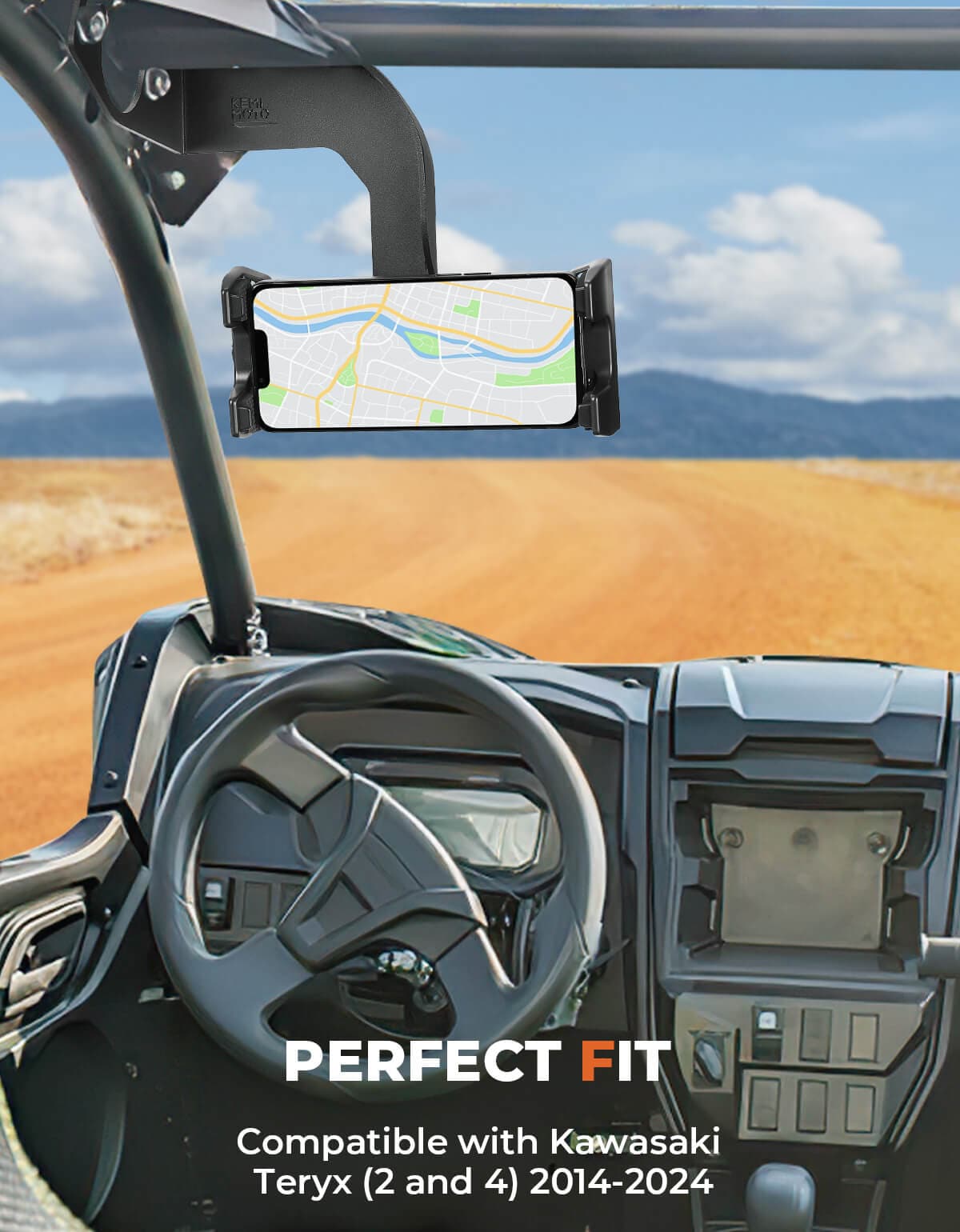 Photo of Cell Phone Holder 360° Adjustable for Kawasaki Teryx CAMO S LE by Kemimoto - Premium for UTVs / Side by Sides