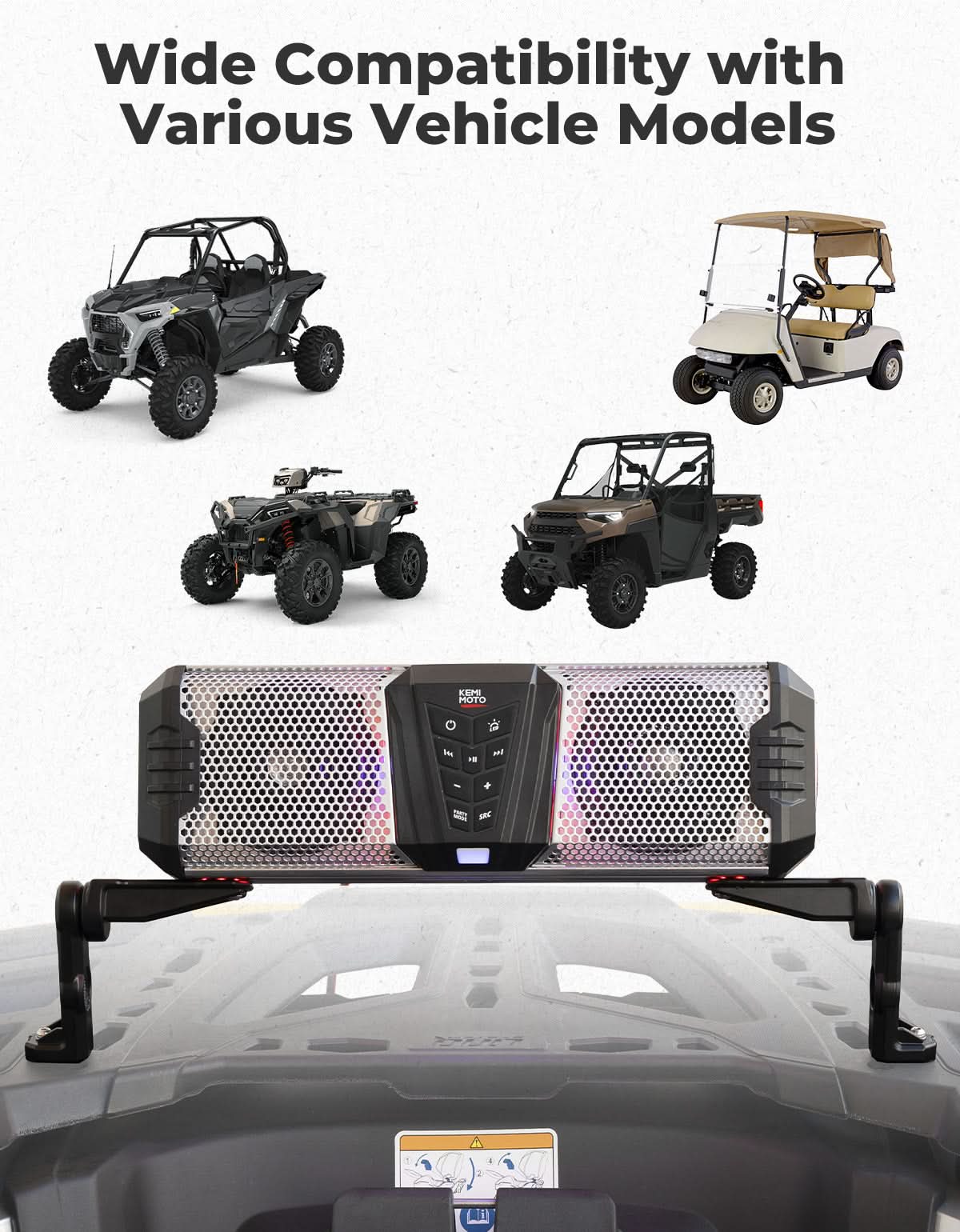Photo of Midnight Soundbar Bracket for ATV UTV Golf Cart Marine Boat by Kemimoto - Premium for UTVs / Side by Sides
